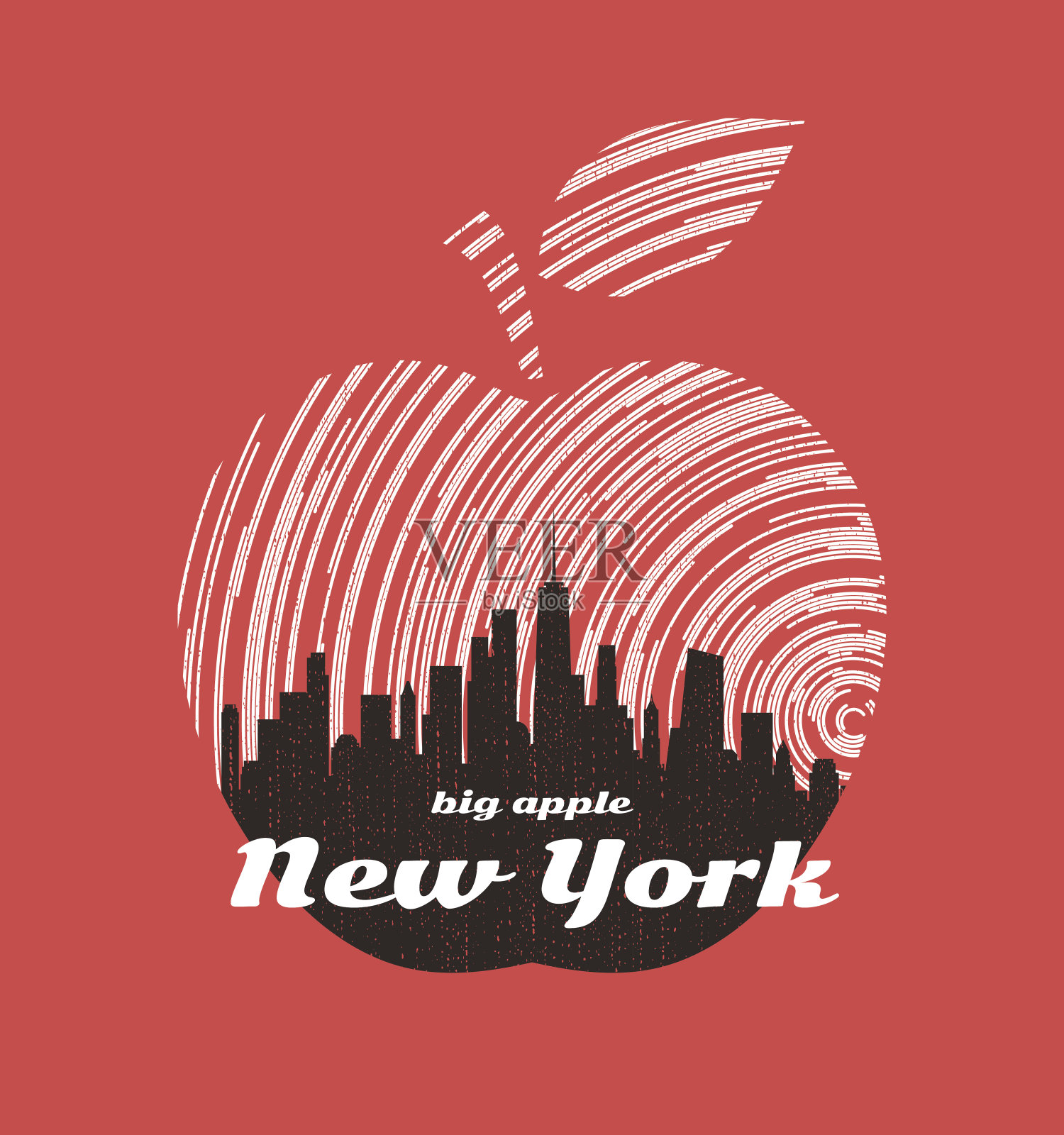 纽约大苹果t恤图形设计与城市天际线插画图片素材