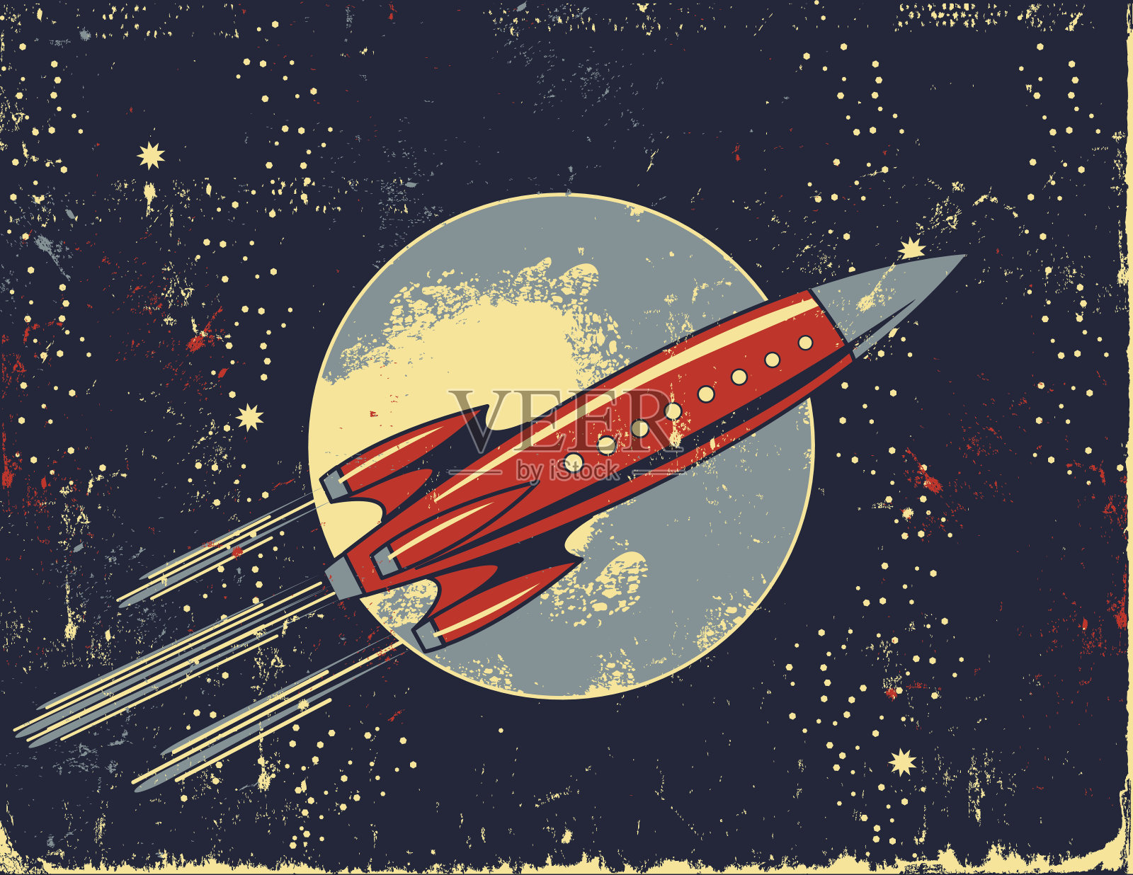 外太空的复古火箭卡通插画图片素材