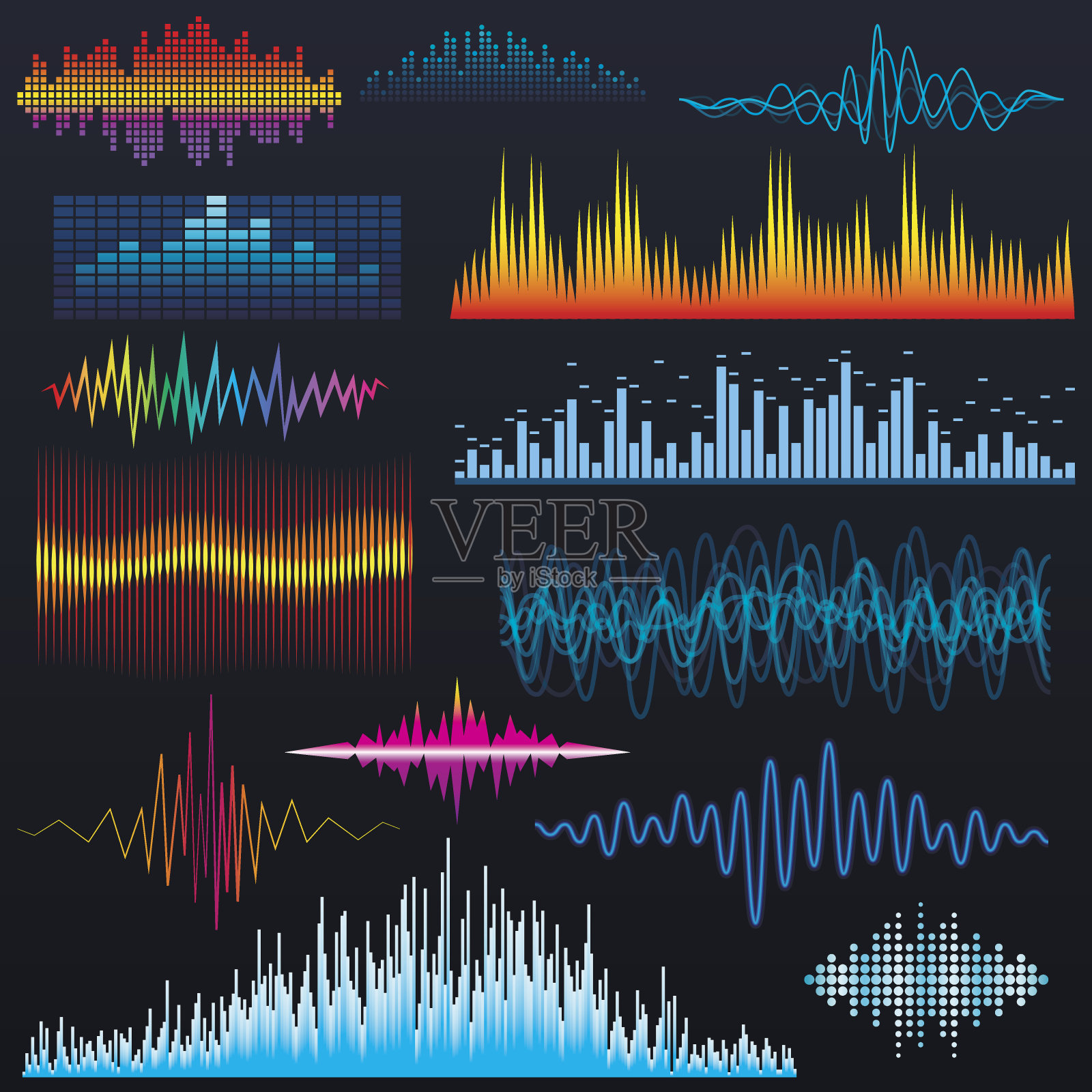 矢量数字音乐均衡器音频波形设计模板音频信号可视化插图插画图片素材