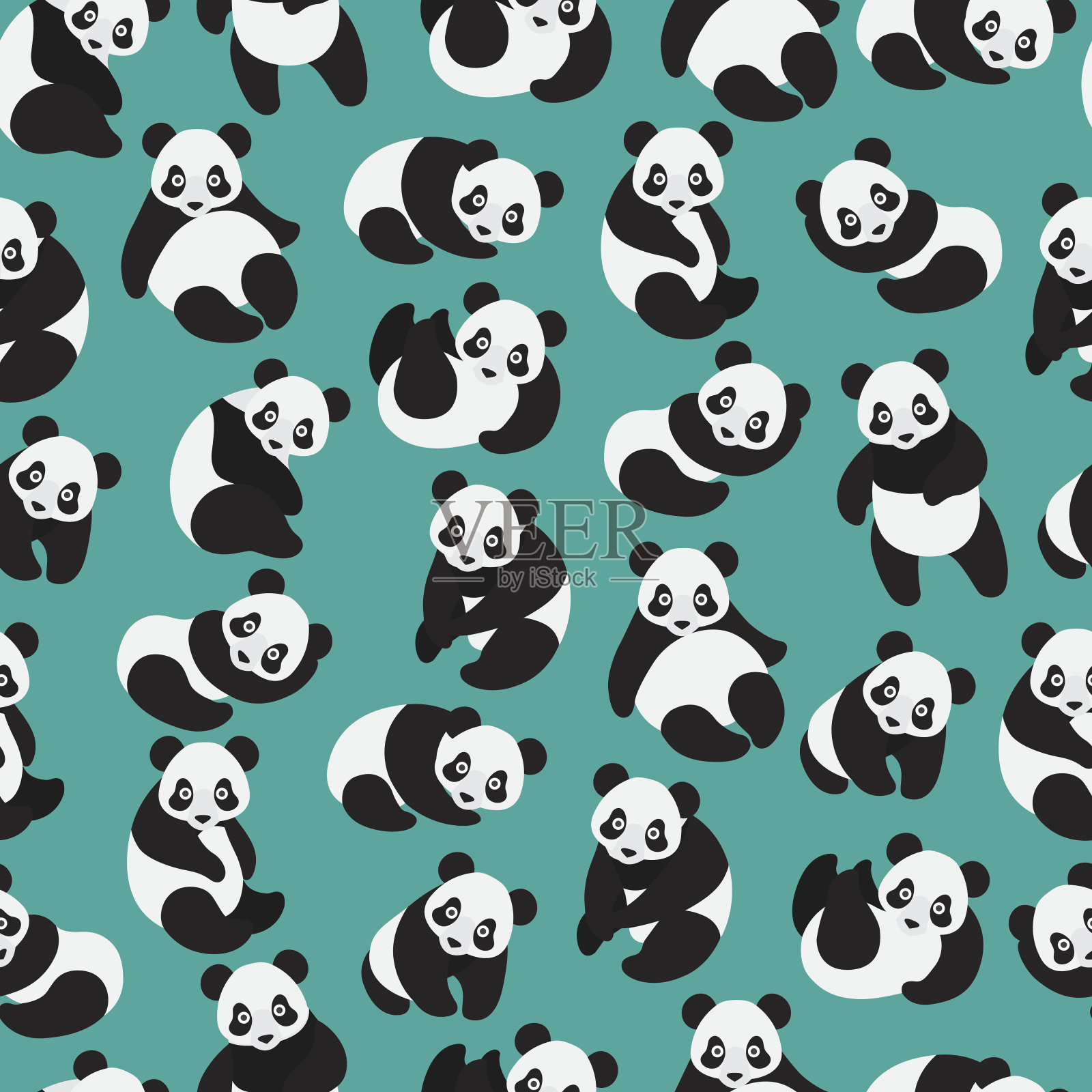 无缝可爱的小熊猫图案。插画图片素材