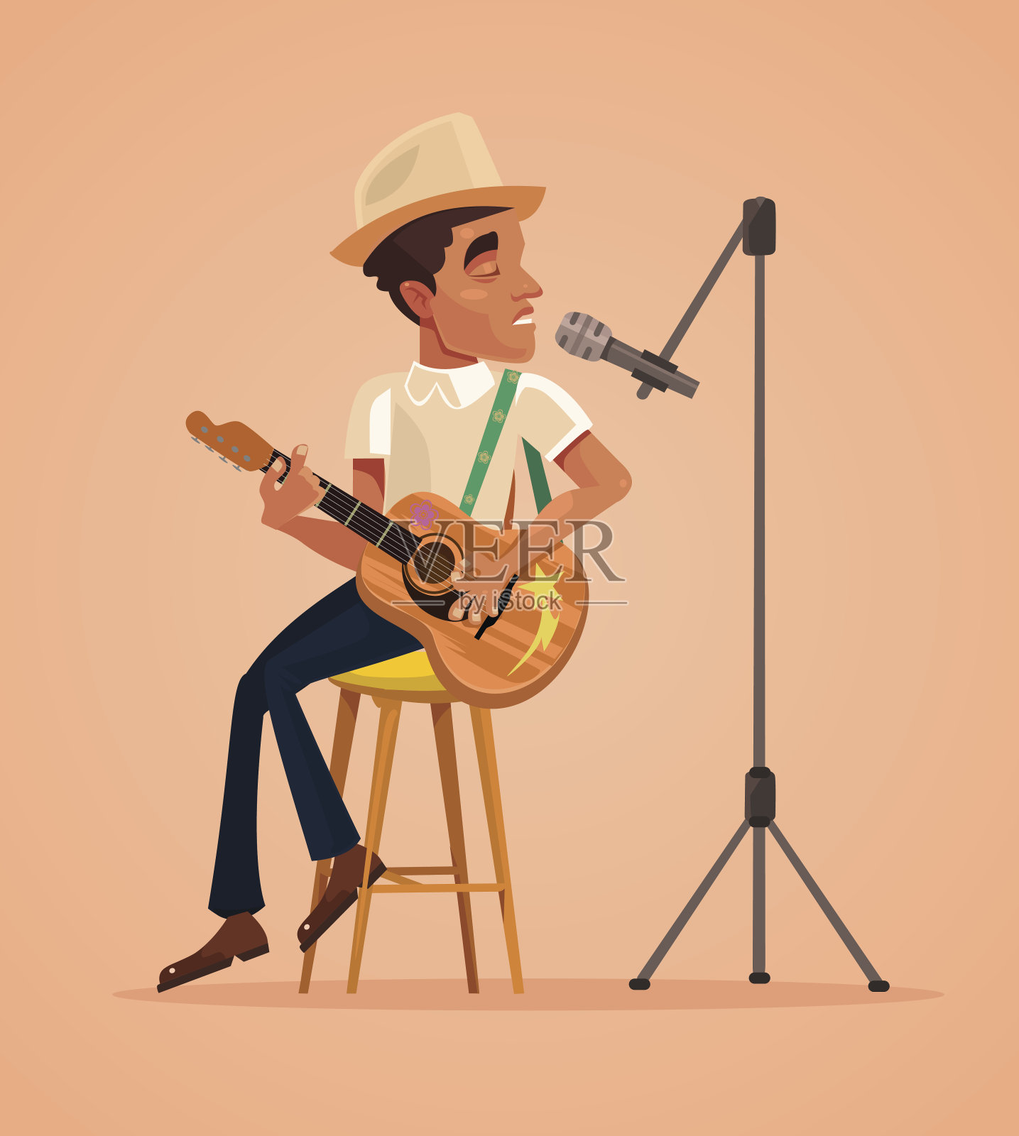 歌手性格唱歌和弹吉他插画图片素材
