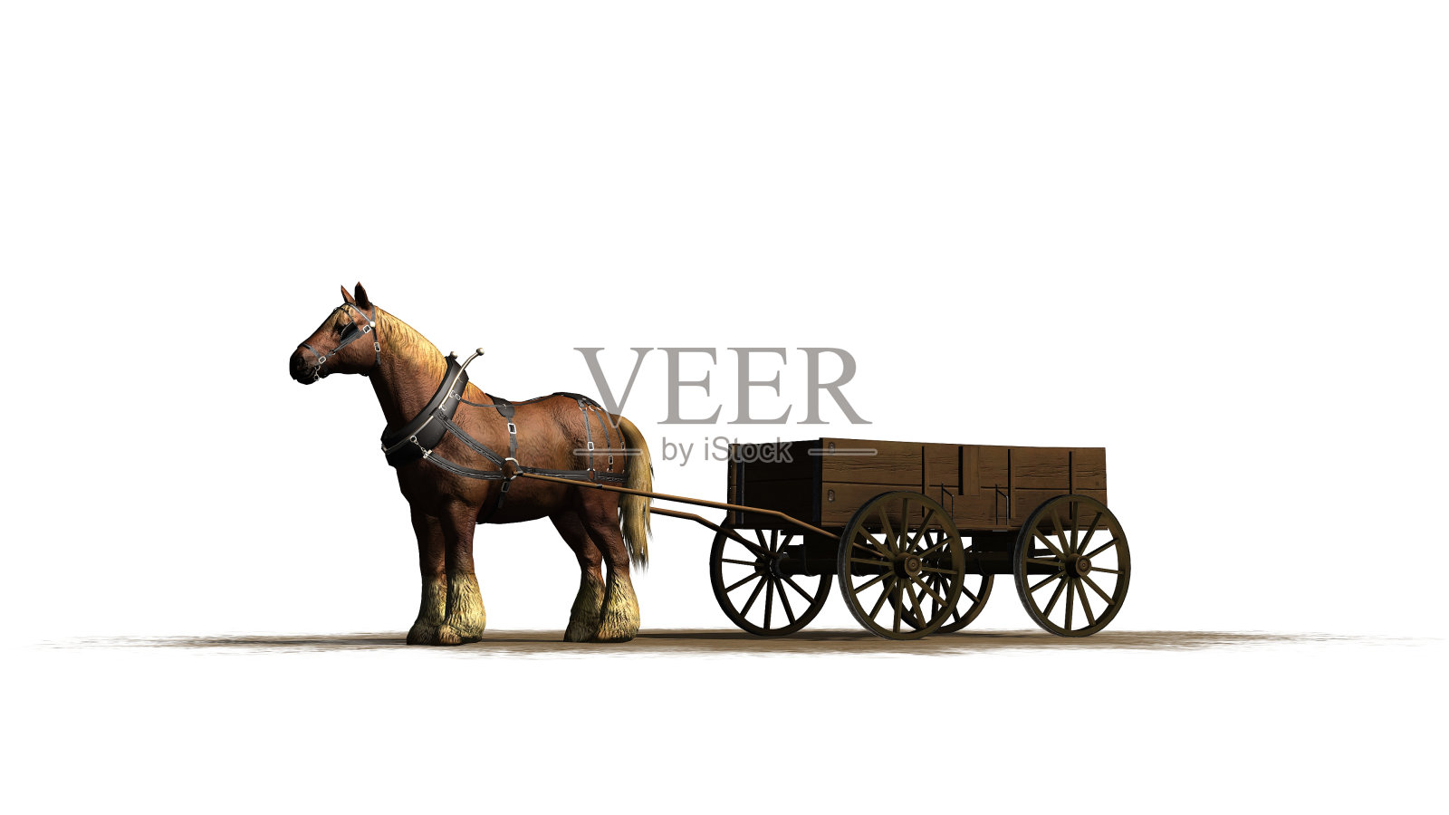 中世纪-有马车的农场马照片摄影图片