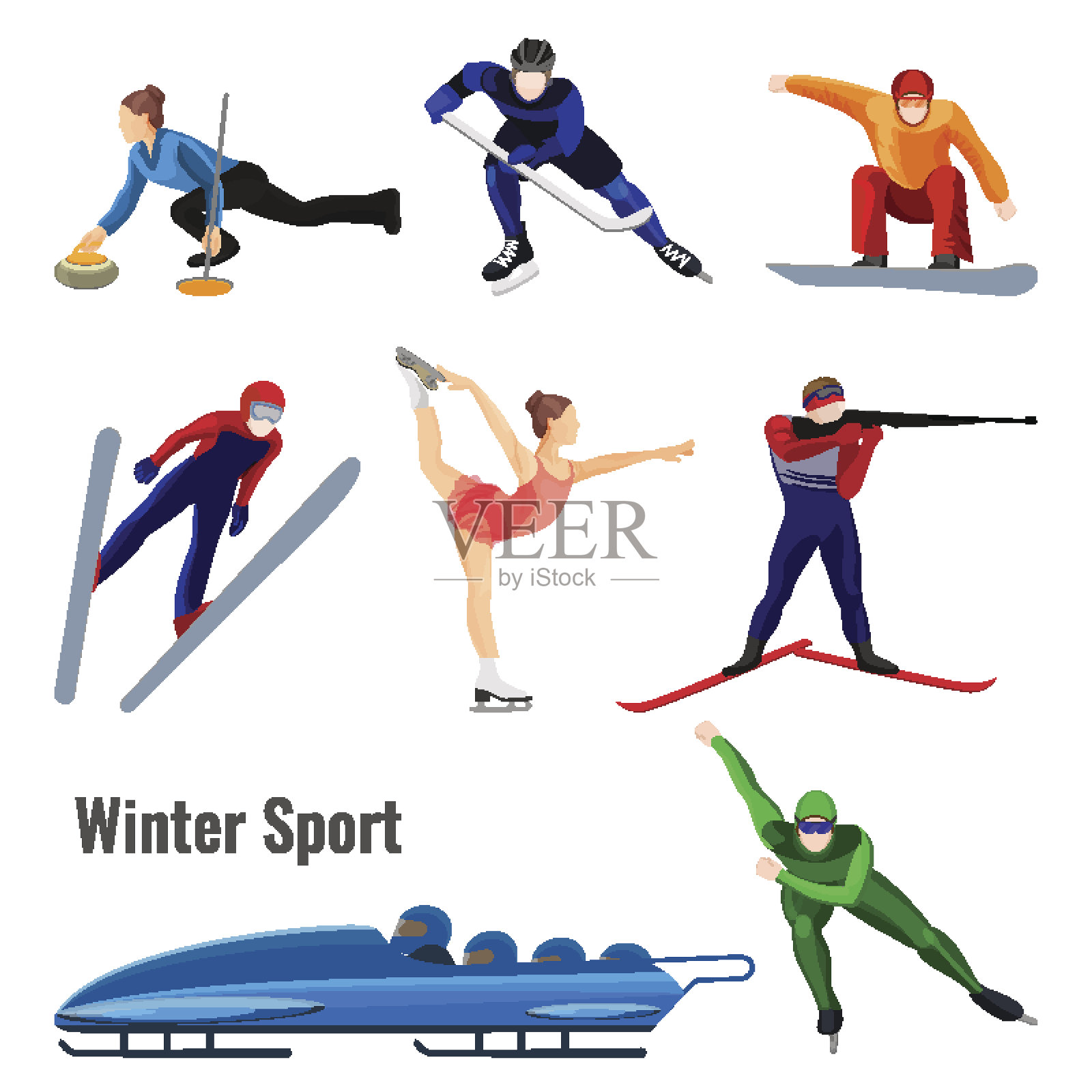 一套冬季运动活动矢量插图孤立在白色插画图片素材