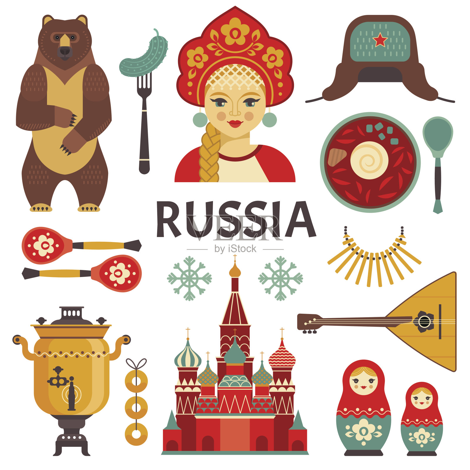 俄罗斯的图标集。设计元素图片