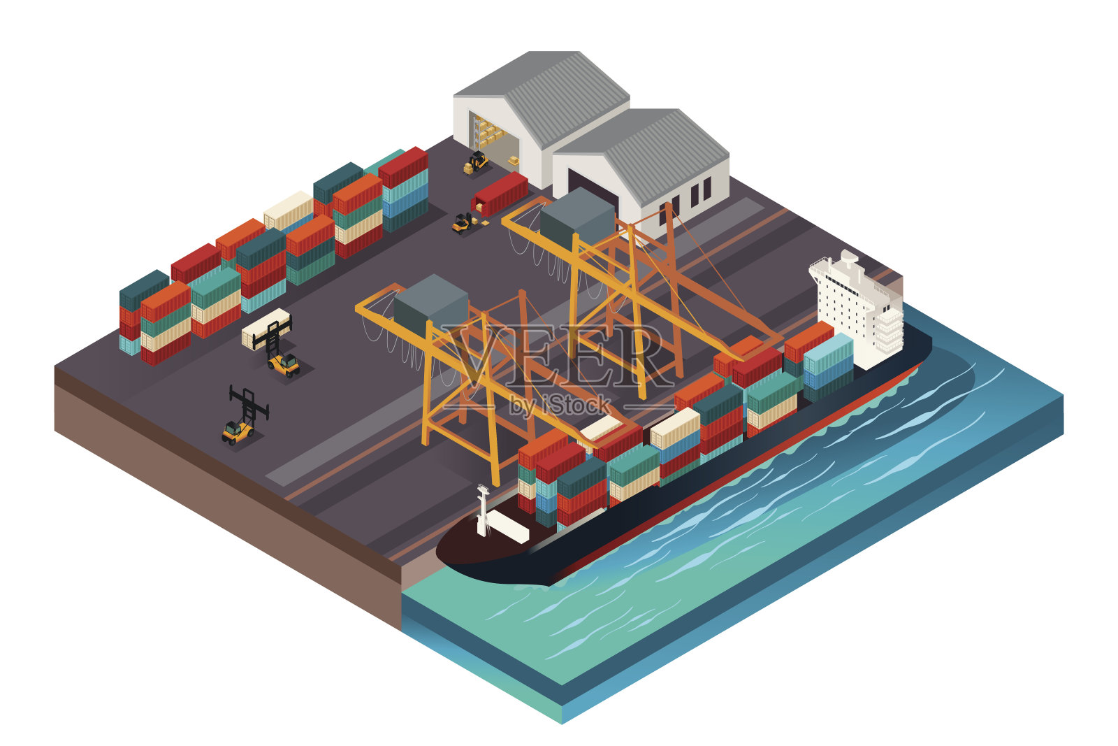 船舶港口的等距设计插画图片素材