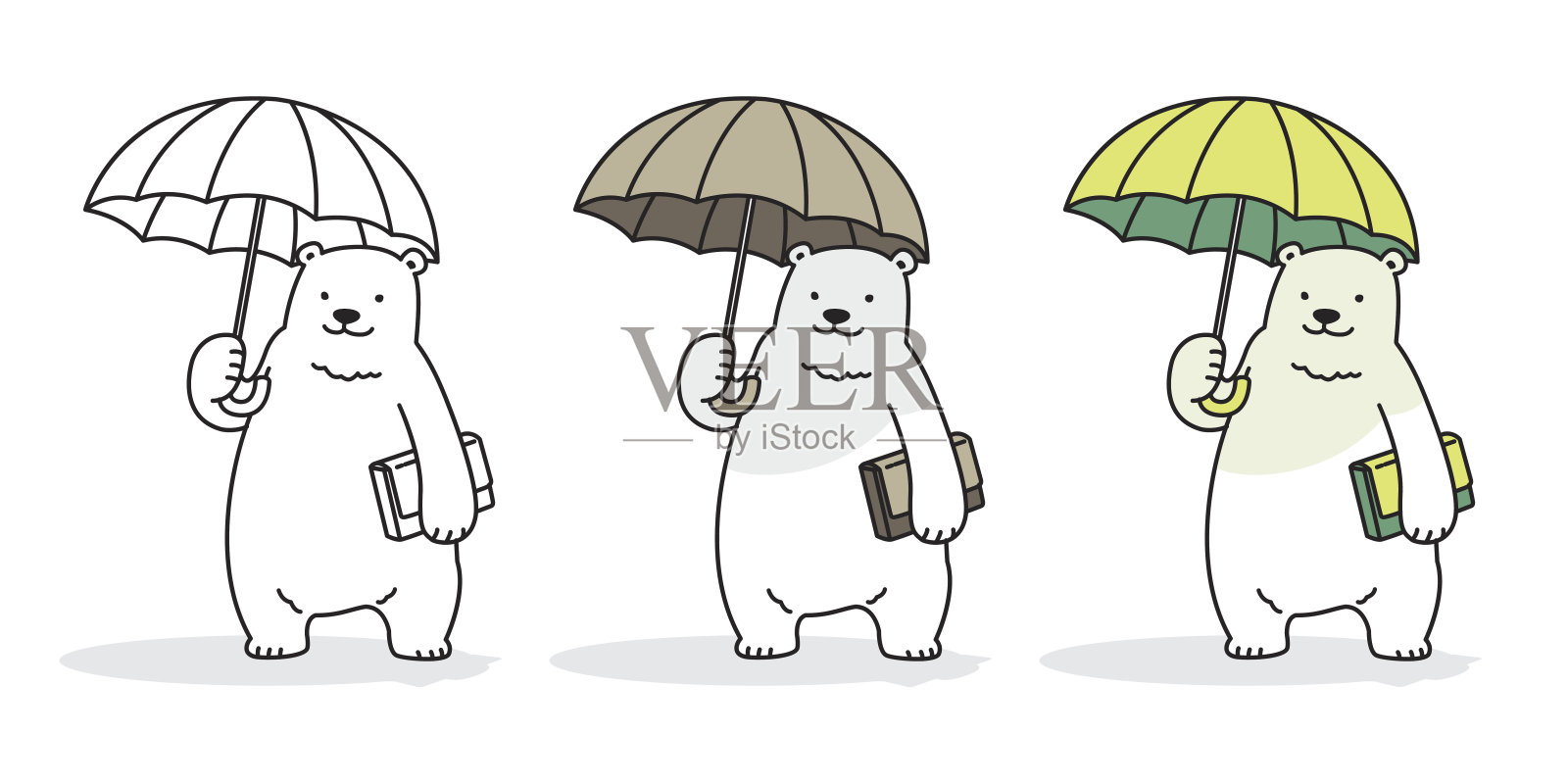 熊北极熊雨伞矢量插图卡通涂鸦插画图片素材
