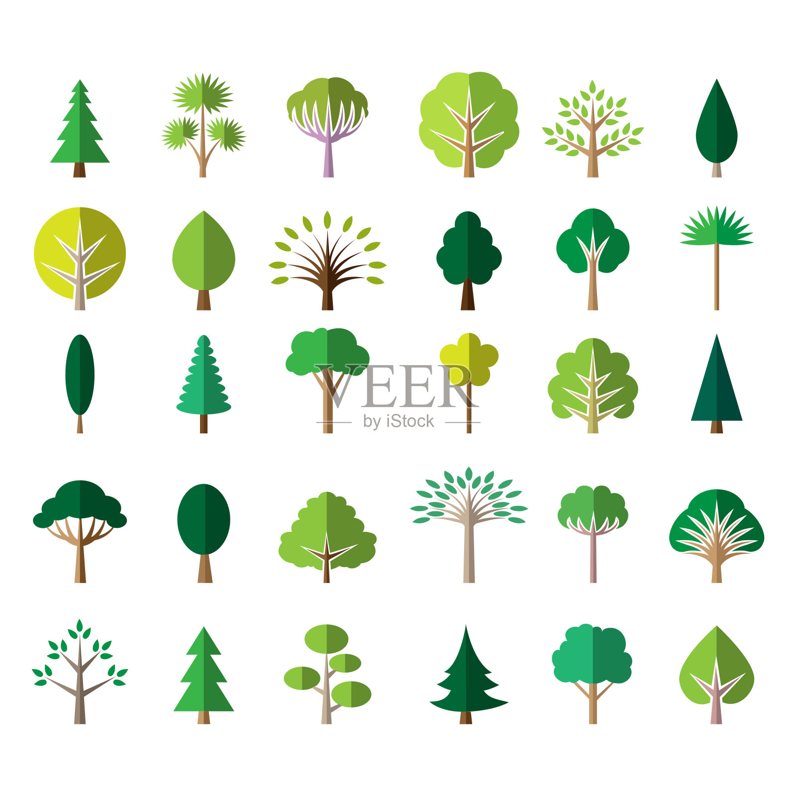 扁平的绿色树图标插画图片素材