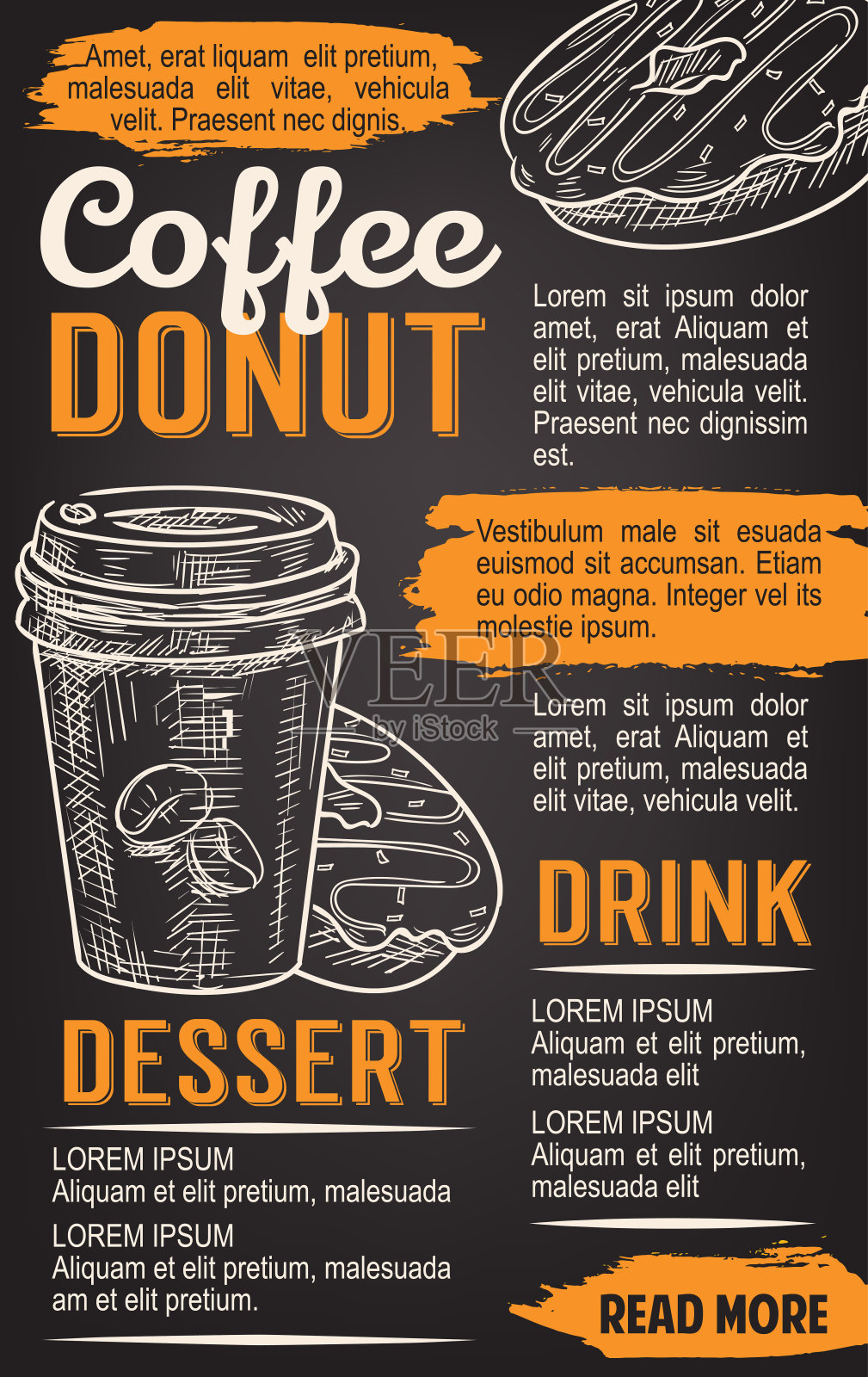 甜甜圈和咖啡黑板海报模板设计模板素材