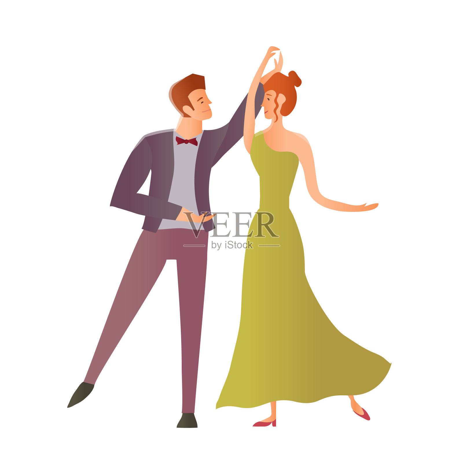 年轻幸福的情侣在相爱。男人和女人跳交际舞。矢量插图，孤立在白色。插画图片素材