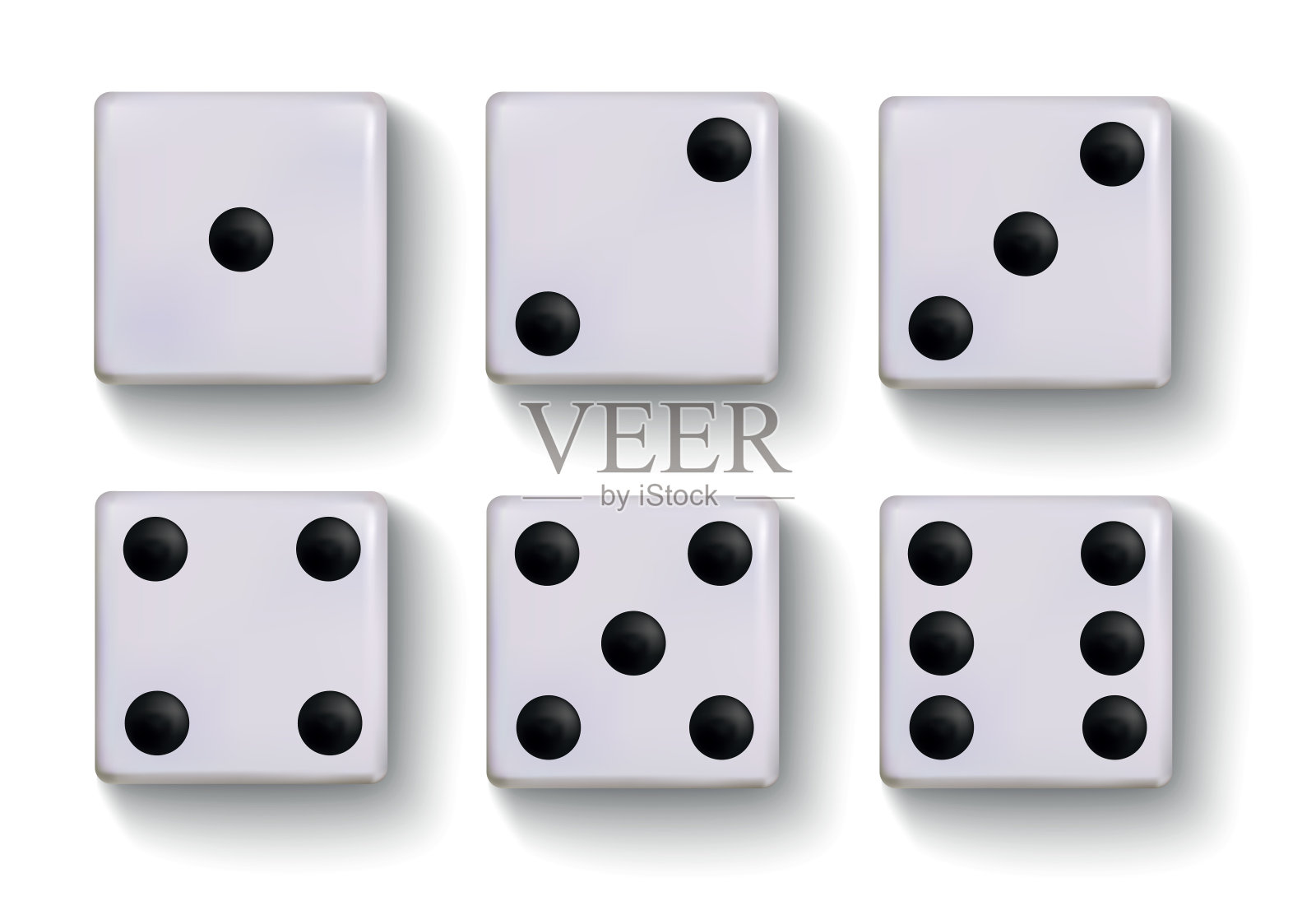 一组矢量现实白色骰子孤立在白色背景插画图片素材