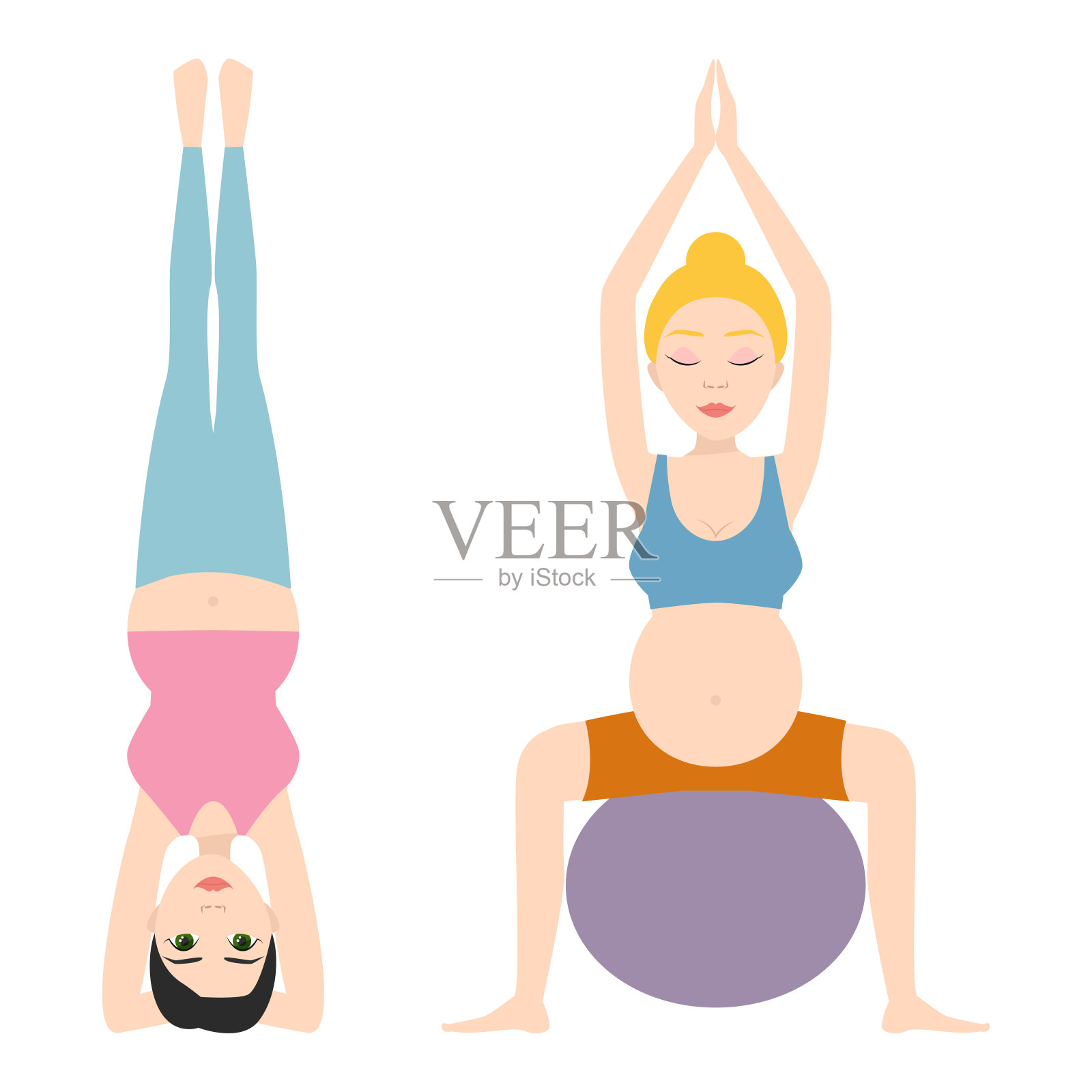 怀孕运动健身人健康性格生活方式概念女性瑜伽矢量插画插画图片素材