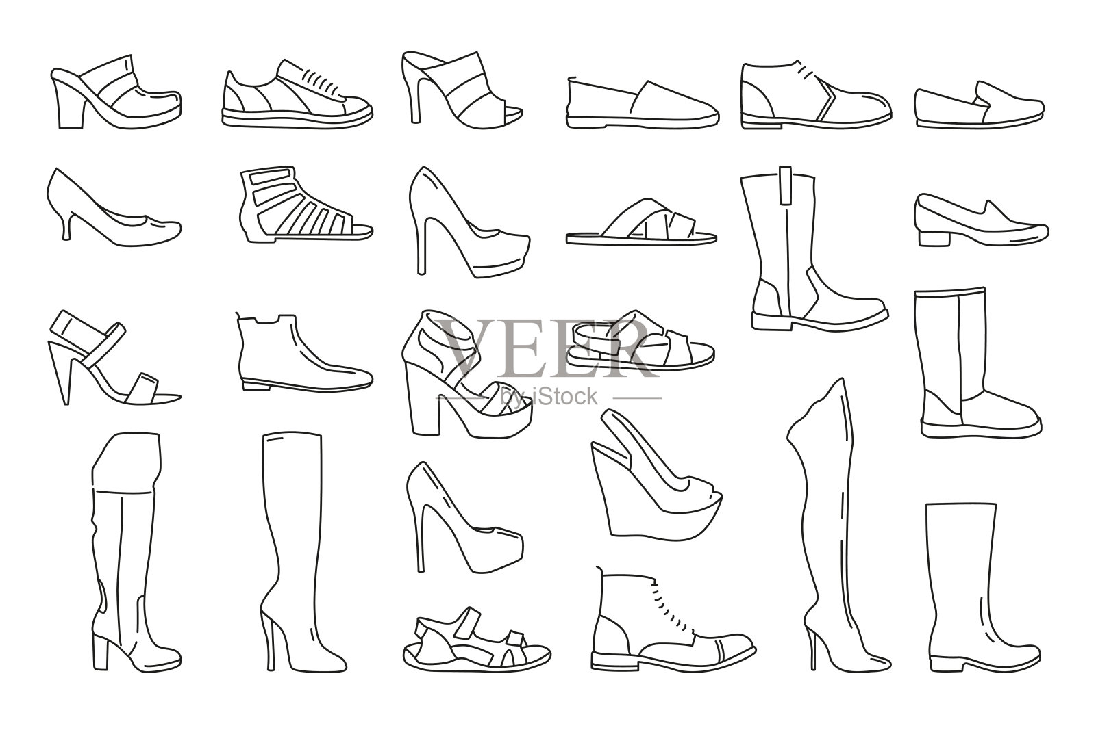 男人和女人的鞋子不一样。矢量插图线性风格设计元素图片