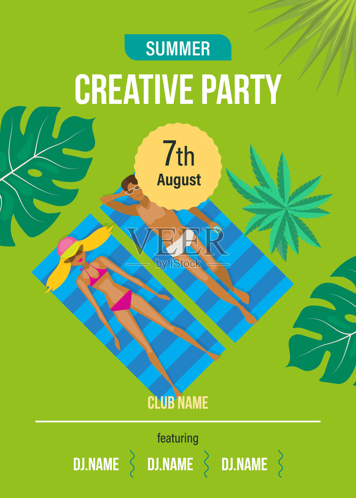 夏天的活动邀请，海报，传单，在派对附近的游泳池设计模板素材