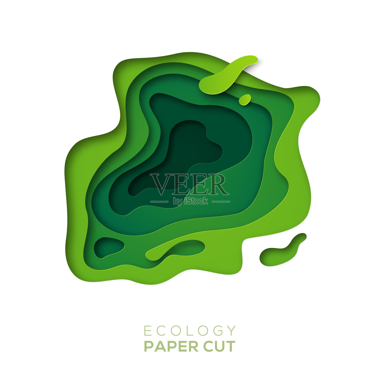 3D抽象背景与绿色剪纸形状插画图片素材
