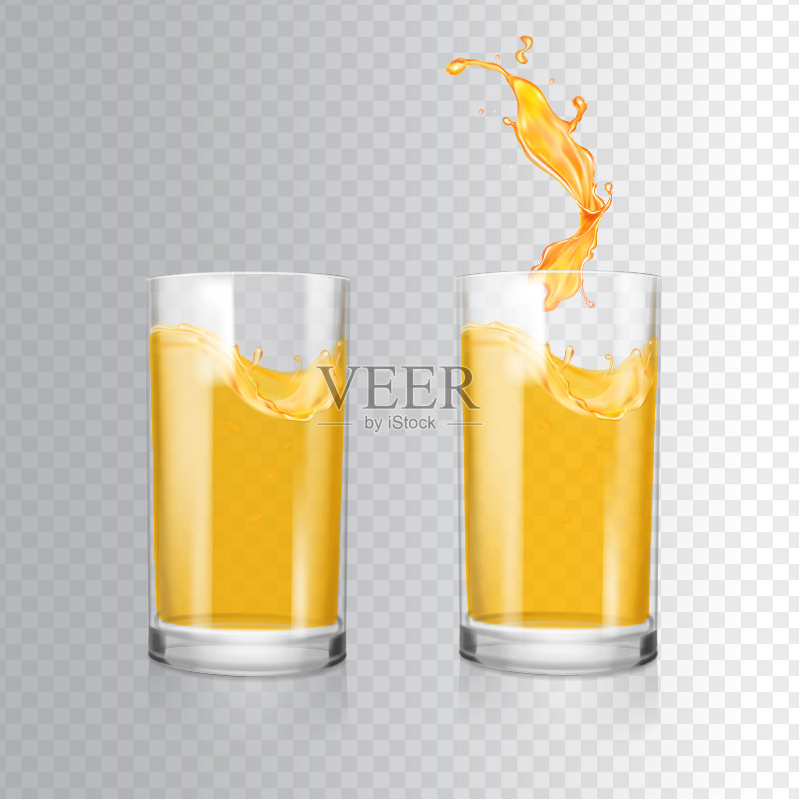 一杯橙汁。透明真实感矢量图插画图片素材