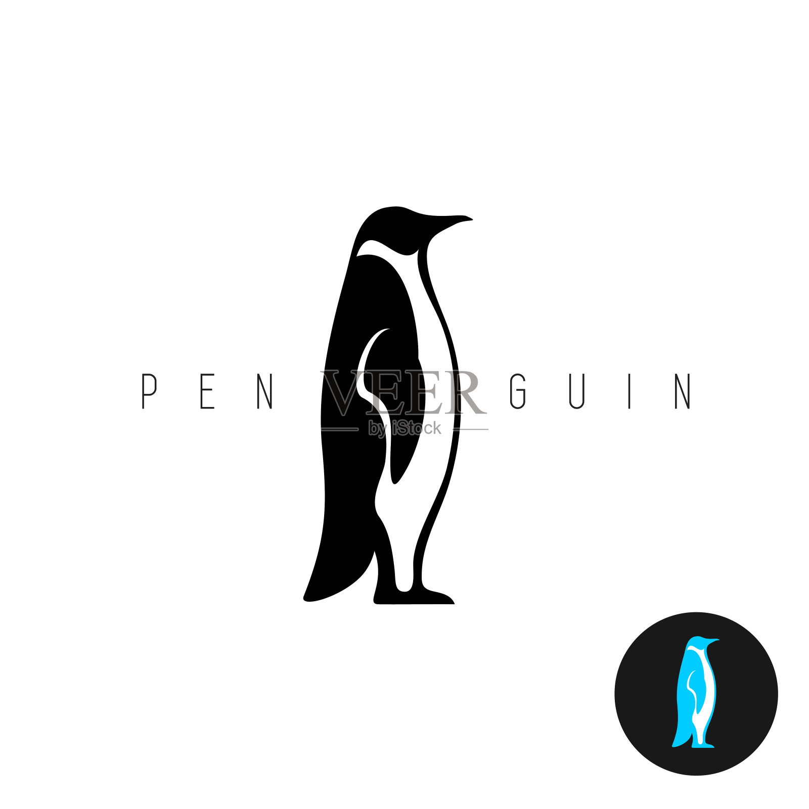 企鹅黑色矢量剪影符号。一个站立的pe的侧视图插画图片素材
