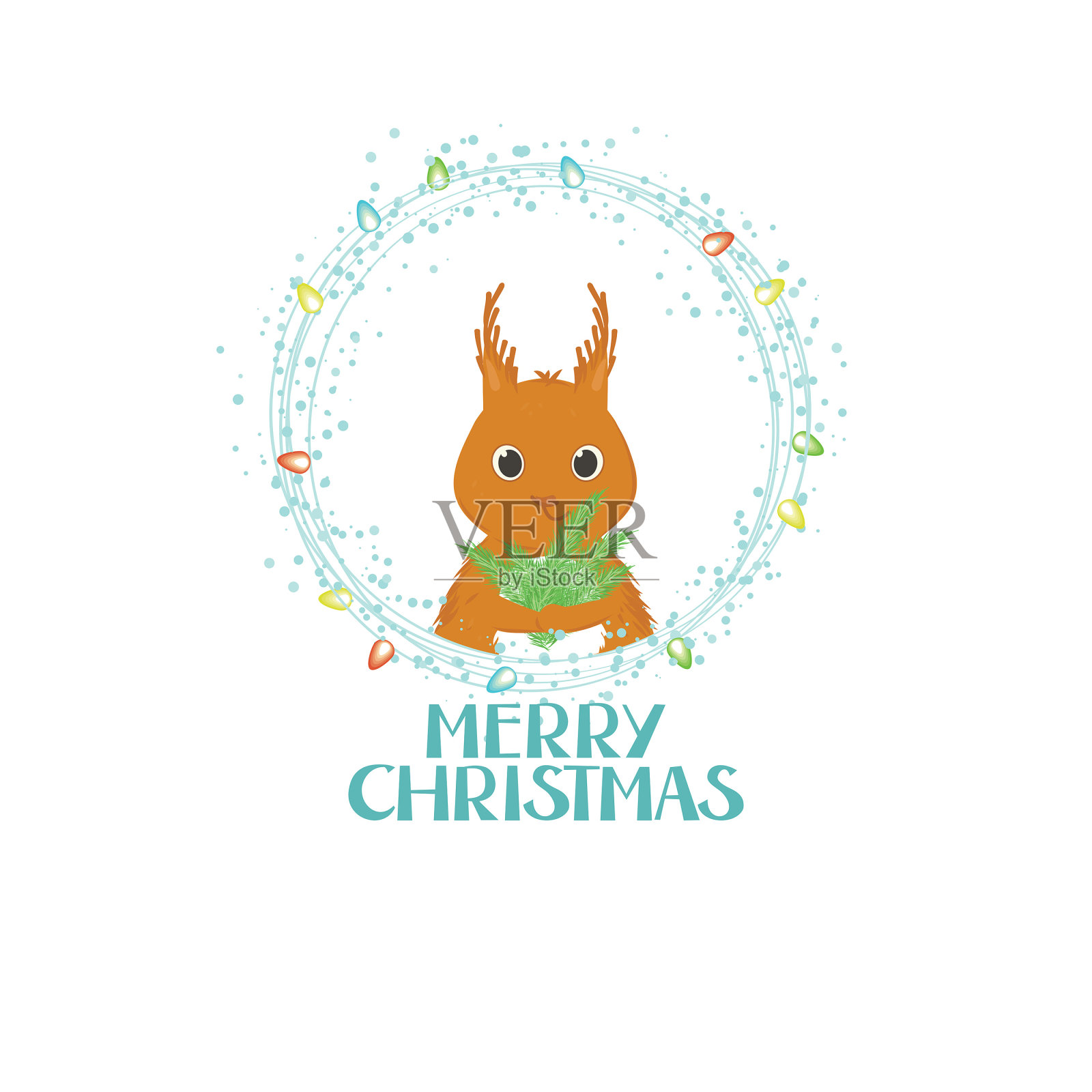 圣诞贺卡上有字母和一只小松鼠插画图片素材