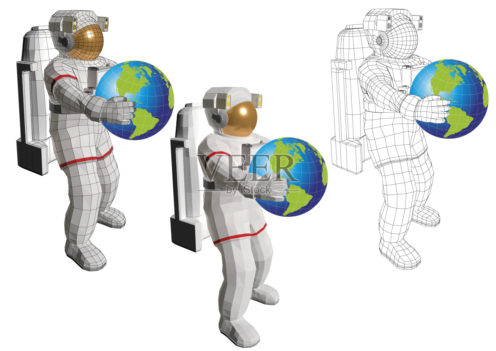 宇航员捧着地球站在那里插画图片素材