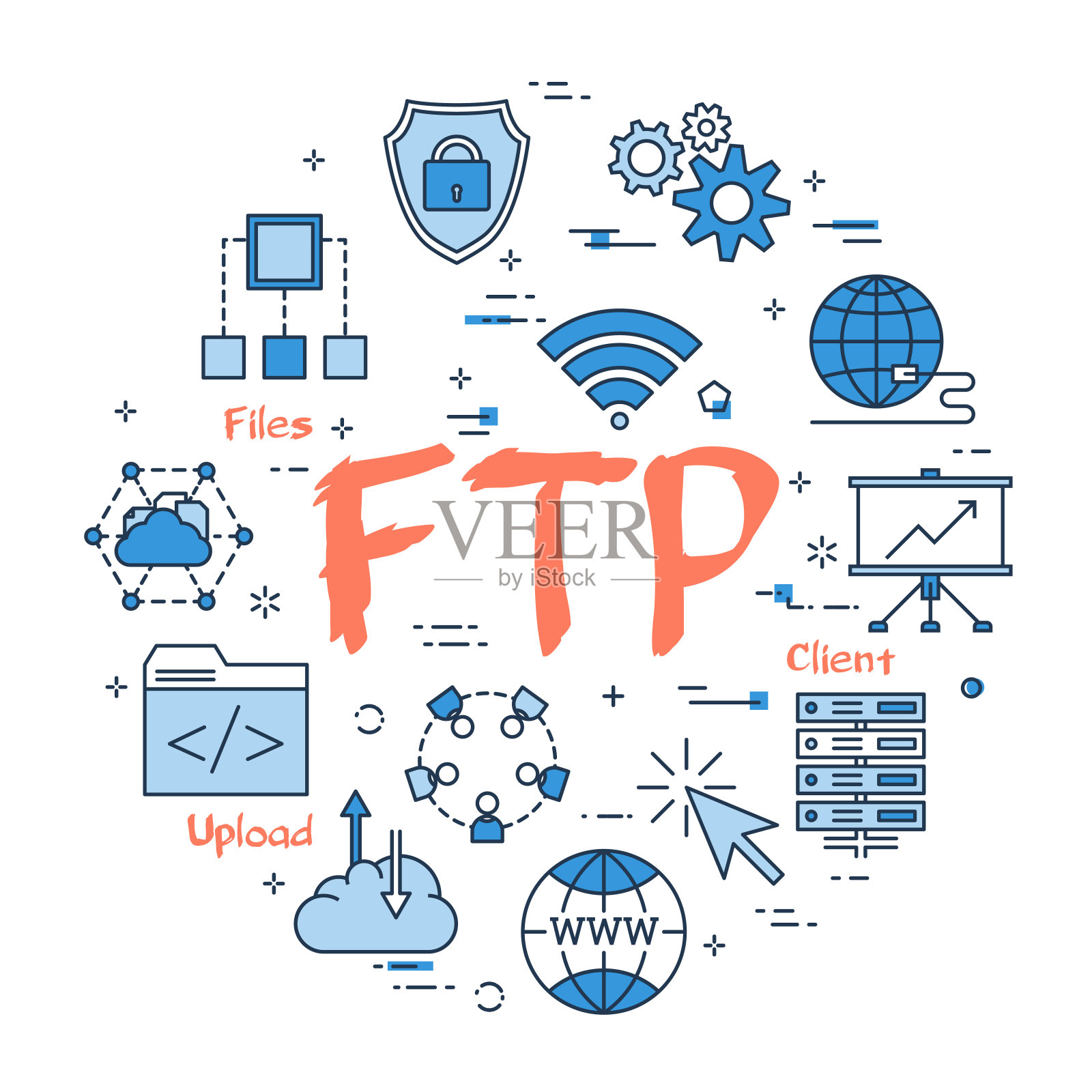 蓝圆FTP概念插画图片素材