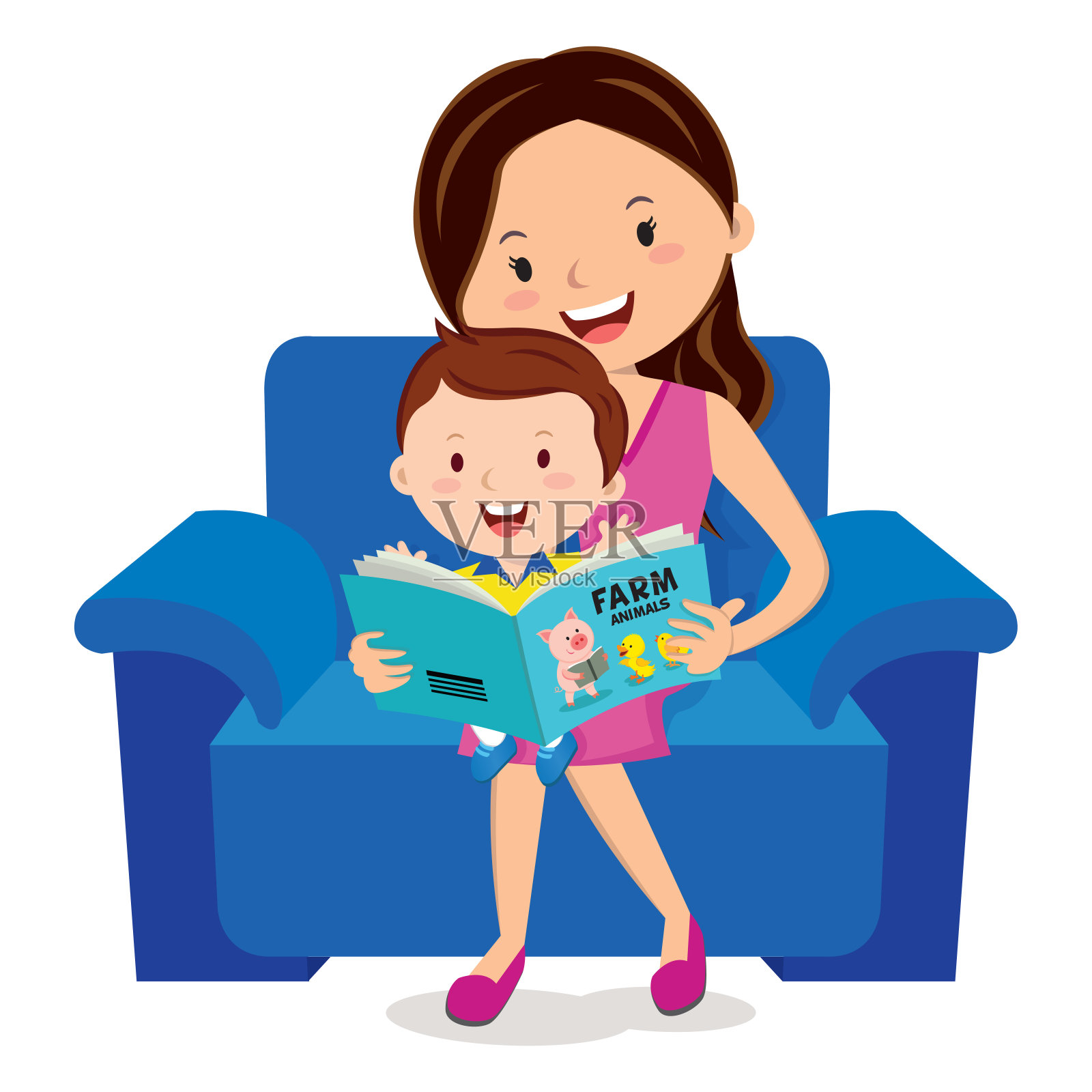 母亲和孩子在看书插画图片素材