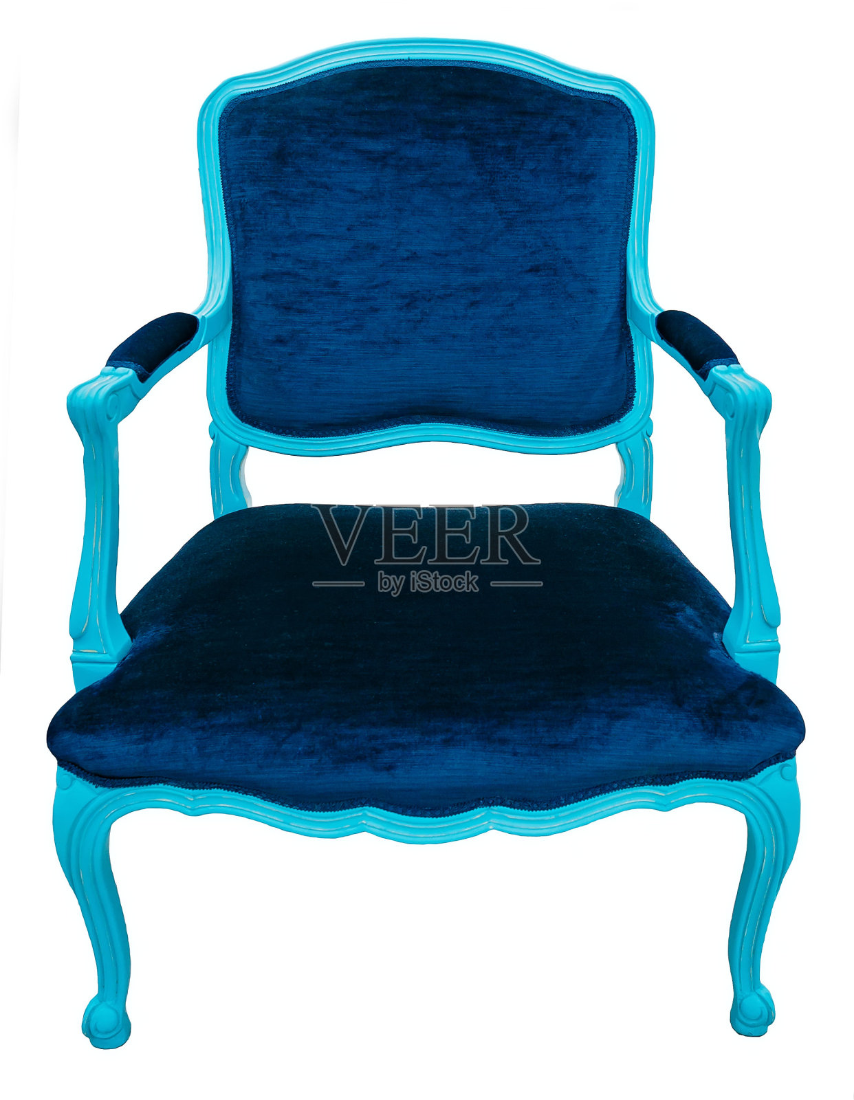 蓝色古典风格扶手椅孤立在白色背景上照片摄影图片