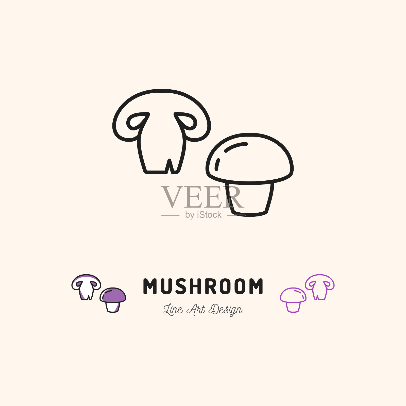 蘑菇图标香槟蔬菜。细线艺术设计插画图片素材