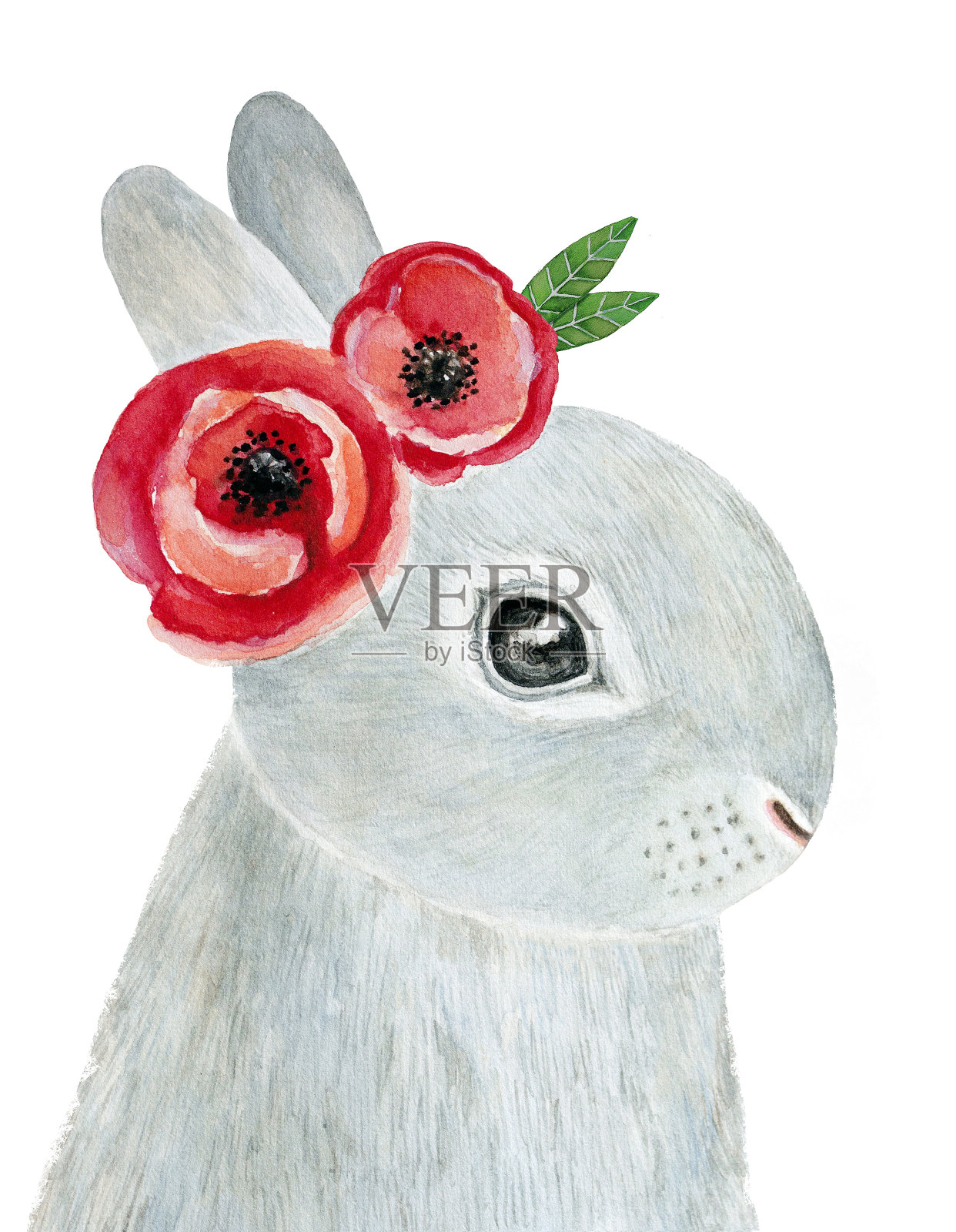 可爱的小兔子戴着花环。插画图片素材