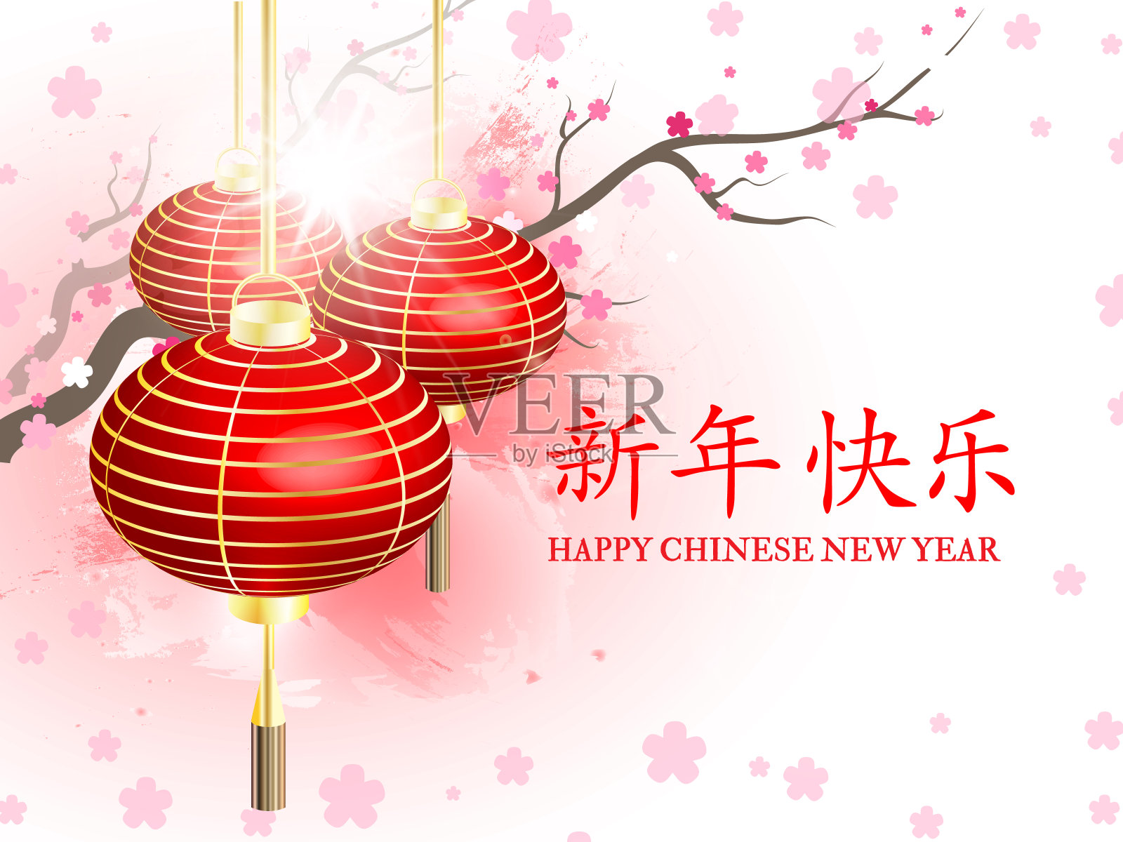 中国新年。新年快乐。明信片中国新年灯笼插画图片素材