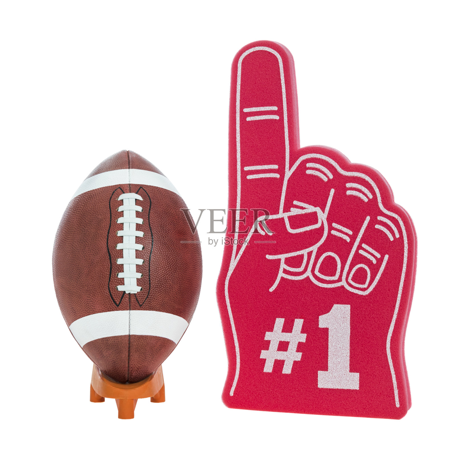 大学/高中美式足球t恤上的红色泡沫#1手指照片摄影图片