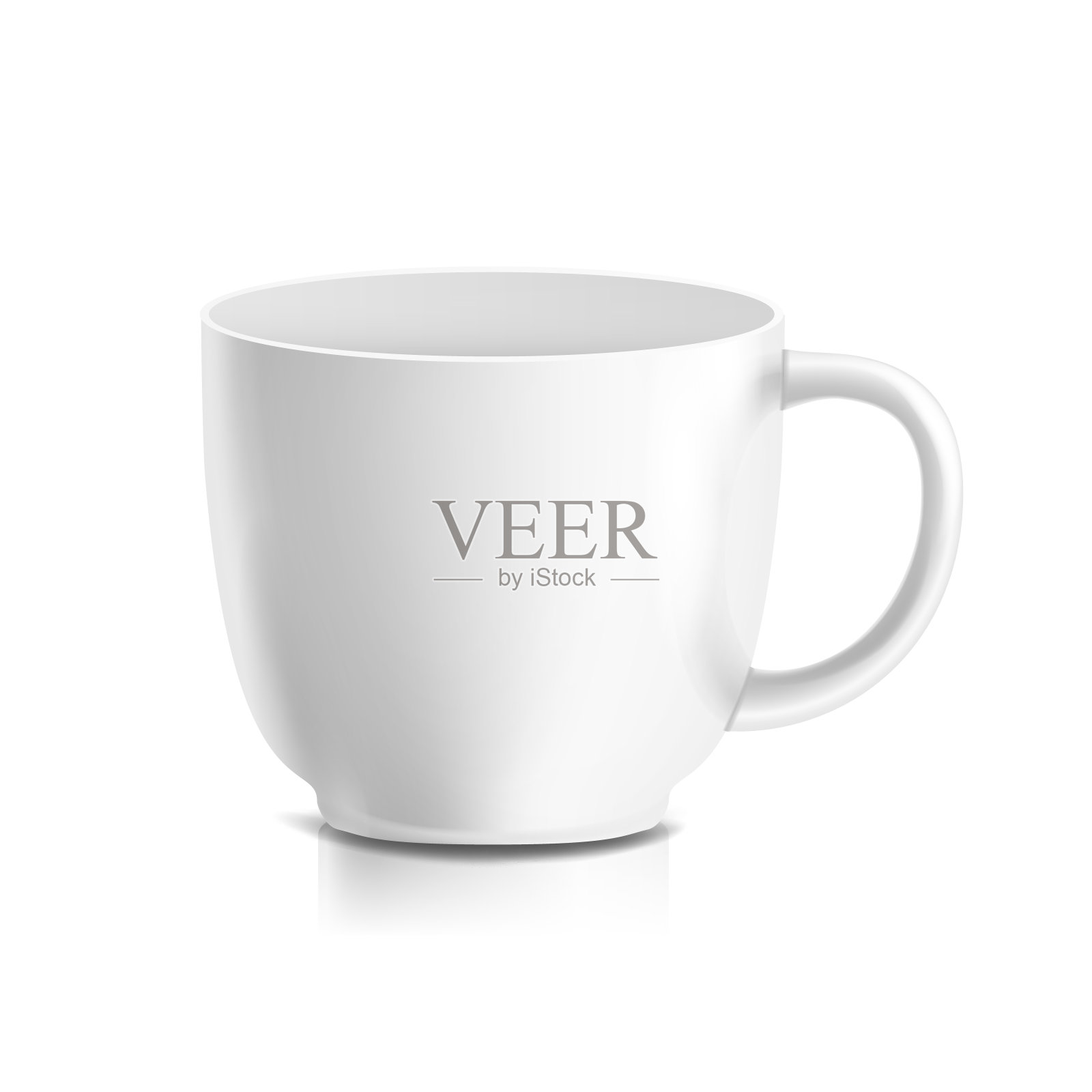 白色杯子向量。3D现实陶瓷咖啡，茶杯孤立在白色。经典的办公室杯模拟与处理插图。有利于商业品牌，企业形象设计元素图片