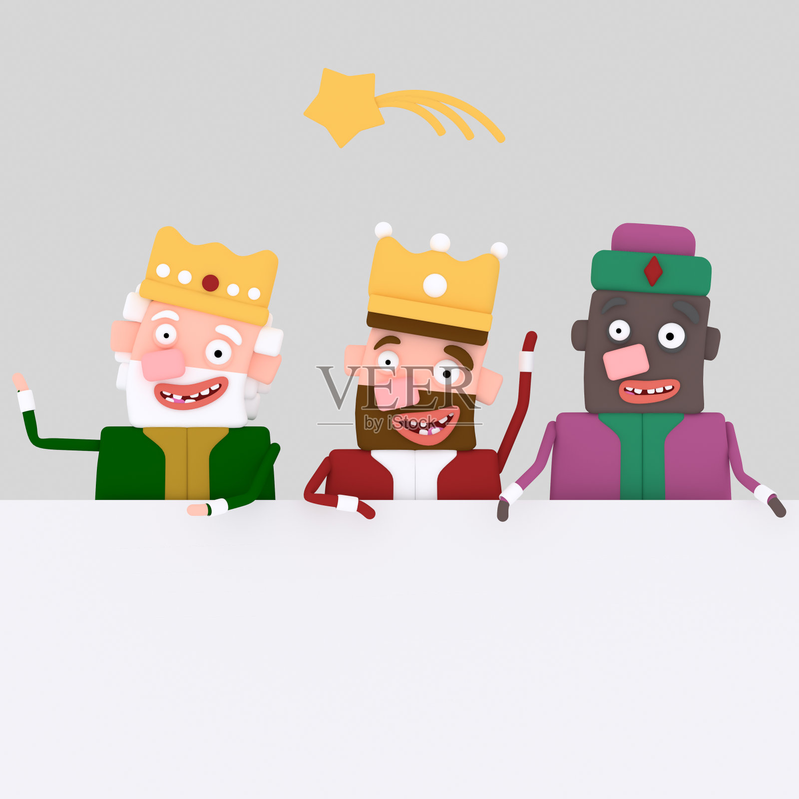 三个魔术国王举着白旗插画图片素材