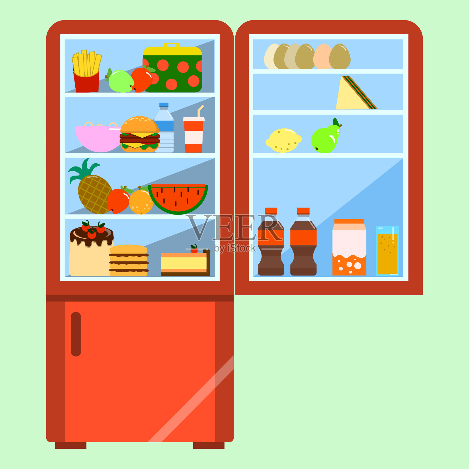 冰箱里有很多食物插画图片素材_ID:423719062-Veer图库