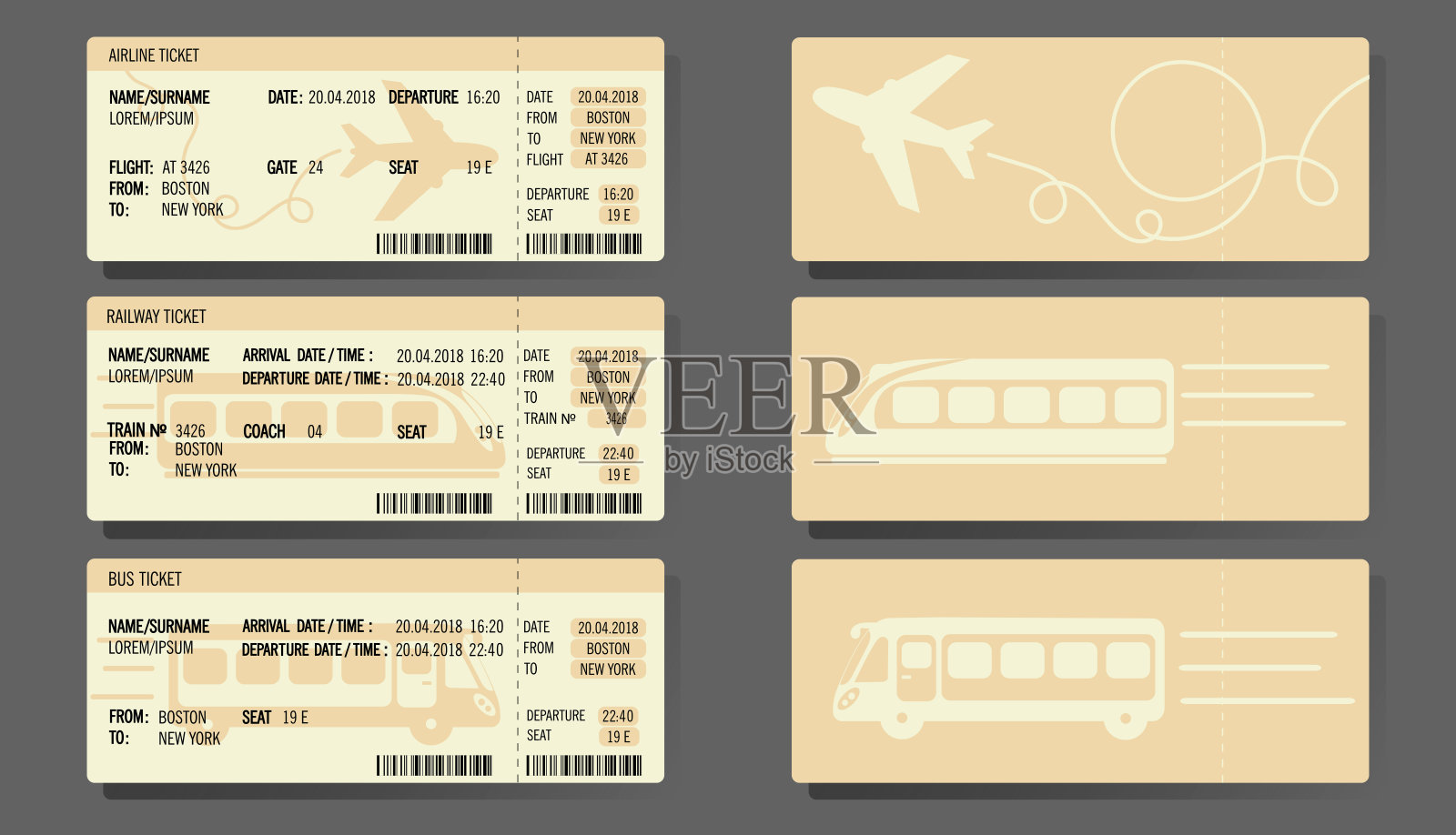飞机巴士火车票概念设计插画图片素材