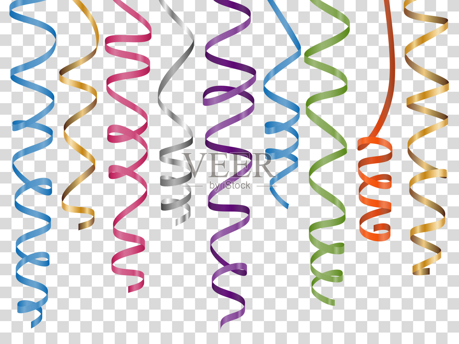 彩色卷曲的丝带设置在透明的背景插画图片素材