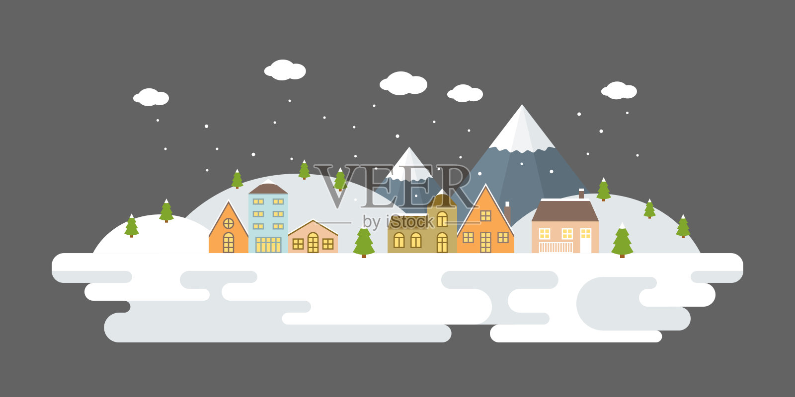 平面设计中的下雪城市冬季景观插画图片素材