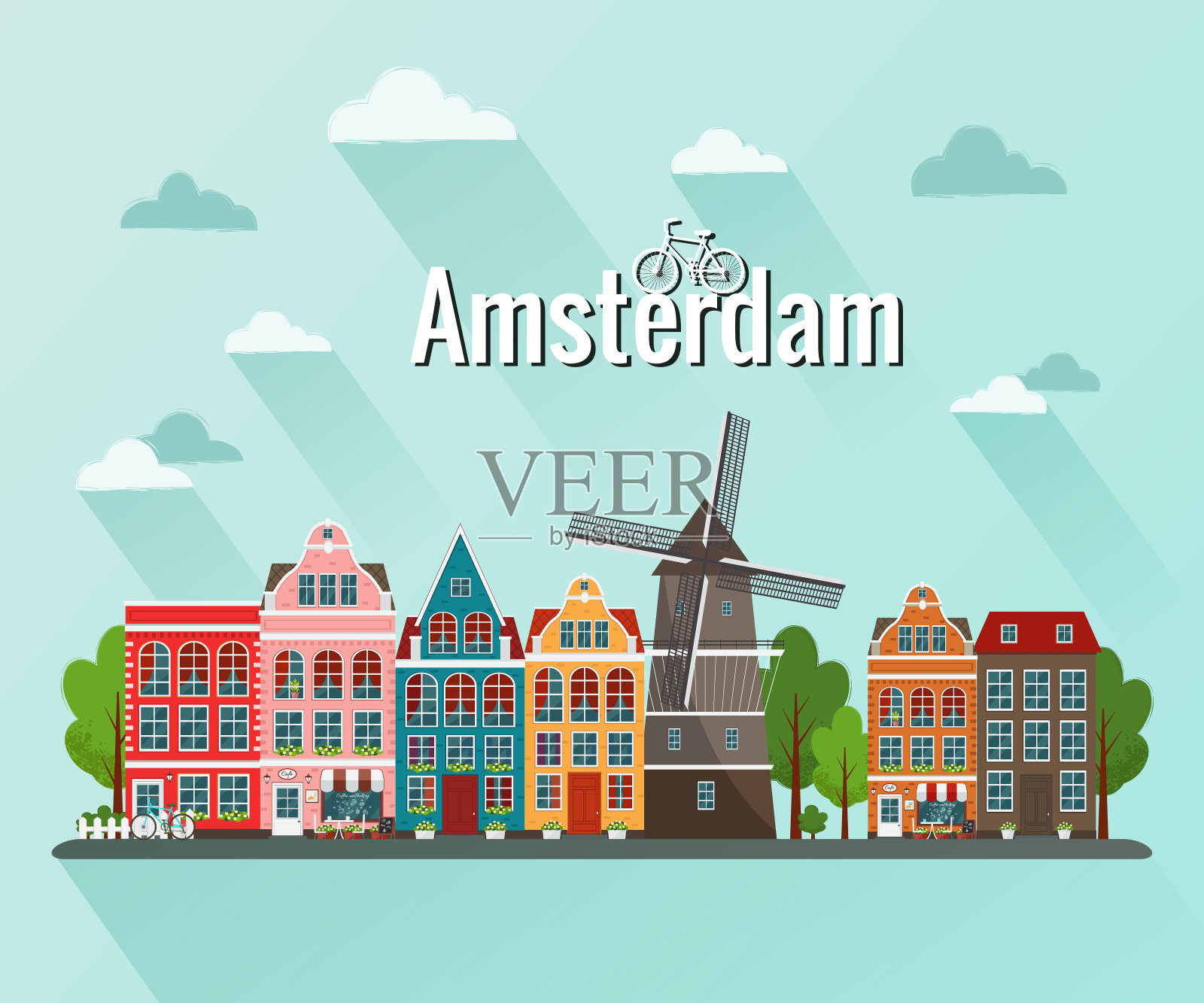 阿姆斯特丹的矢量插图。古老的欧洲城市。插画图片素材