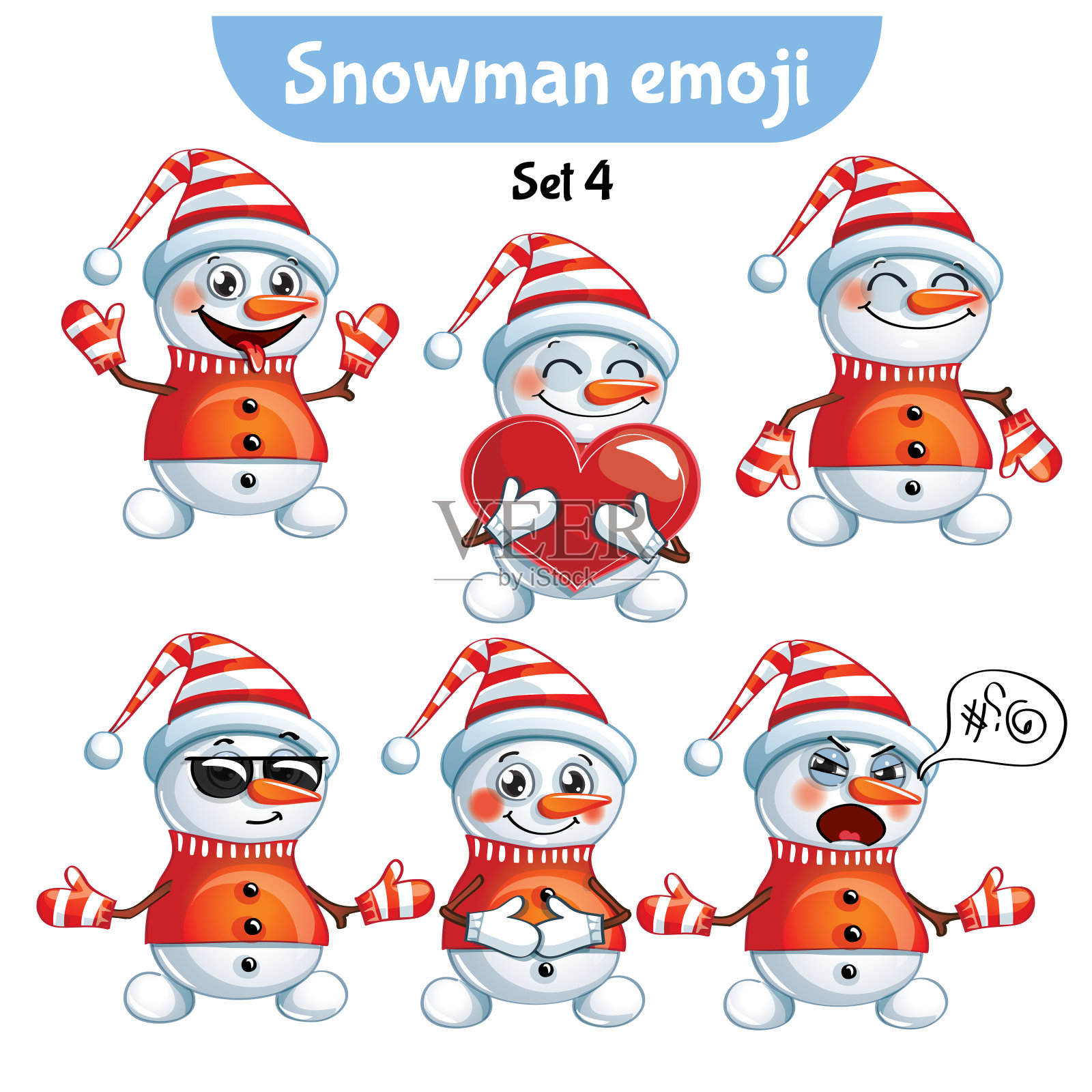可爱的雪人角色向量集。组4设计元素图片