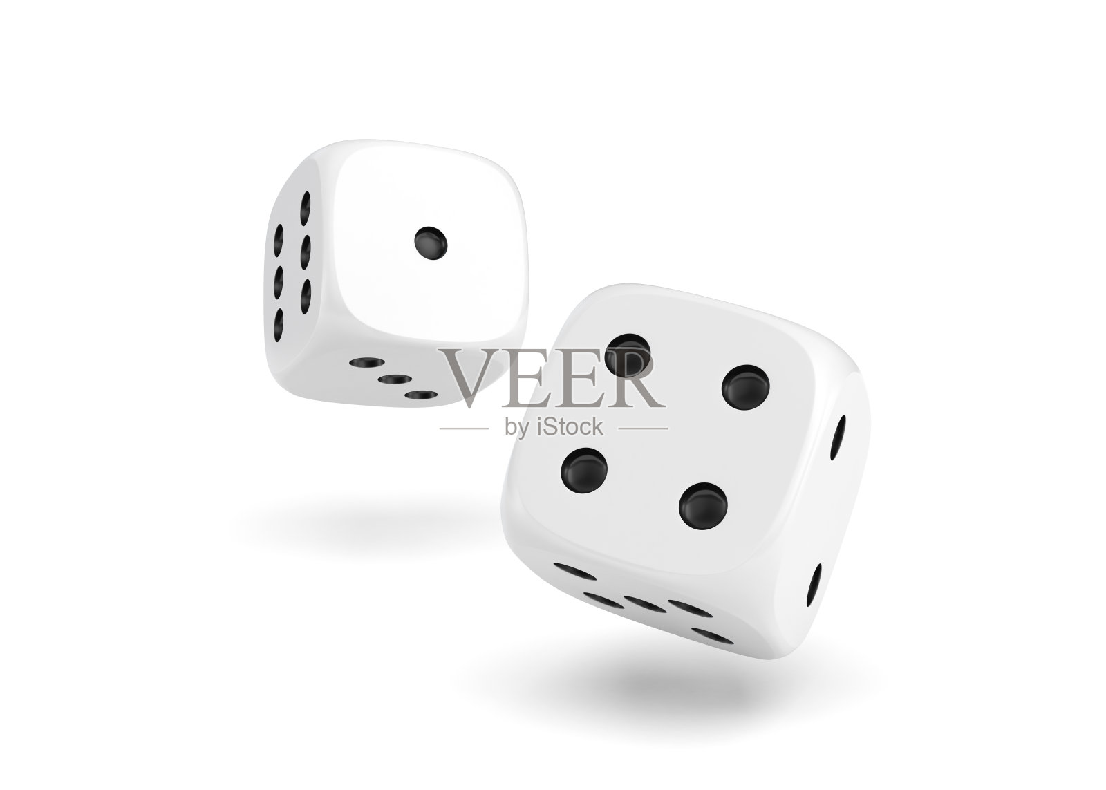 两个白色骰子挂在白色背景上的3d渲染设计元素图片