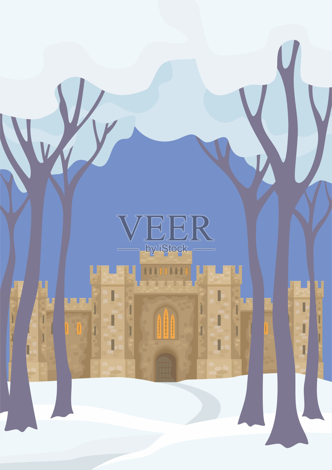 冬天的英国城堡插画图片素材
