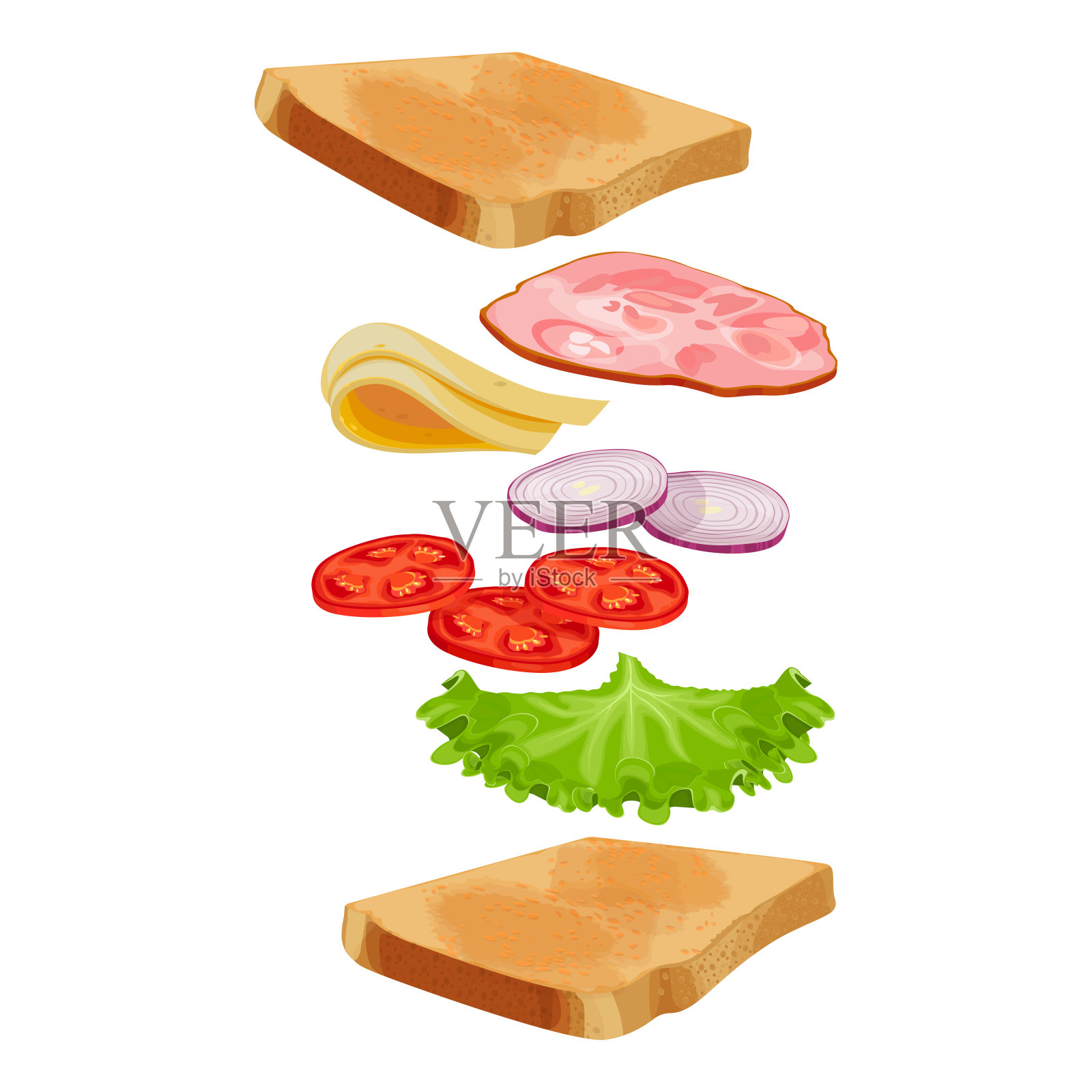 烤面包条配生菜沙拉，新鲜番茄设计元素图片