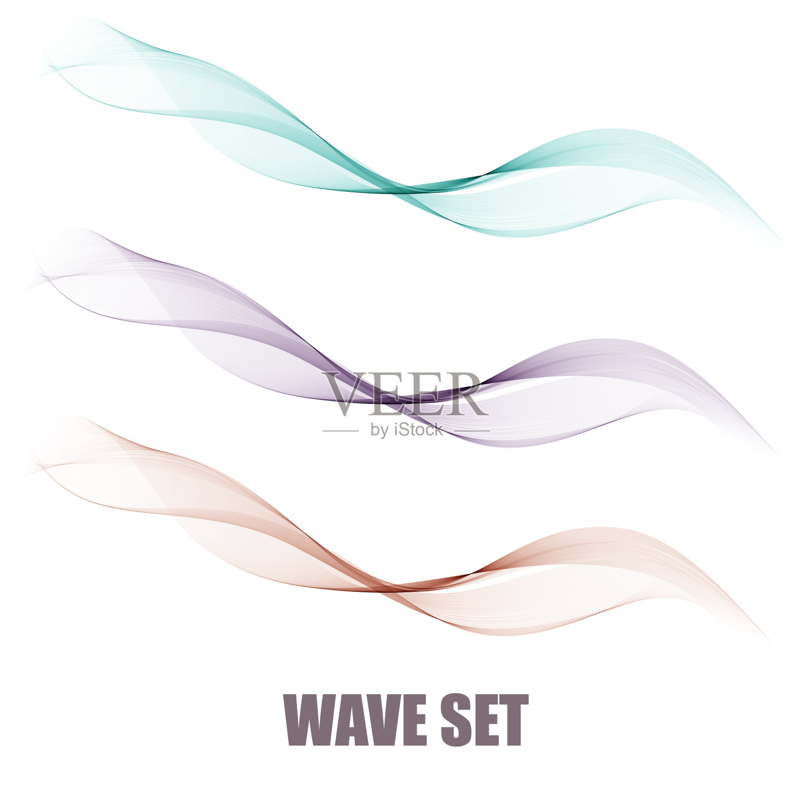向量集抽象波模式。蓝色的波浪。绿色浪潮。灰色的波。透明波组。烟波设计元素图片