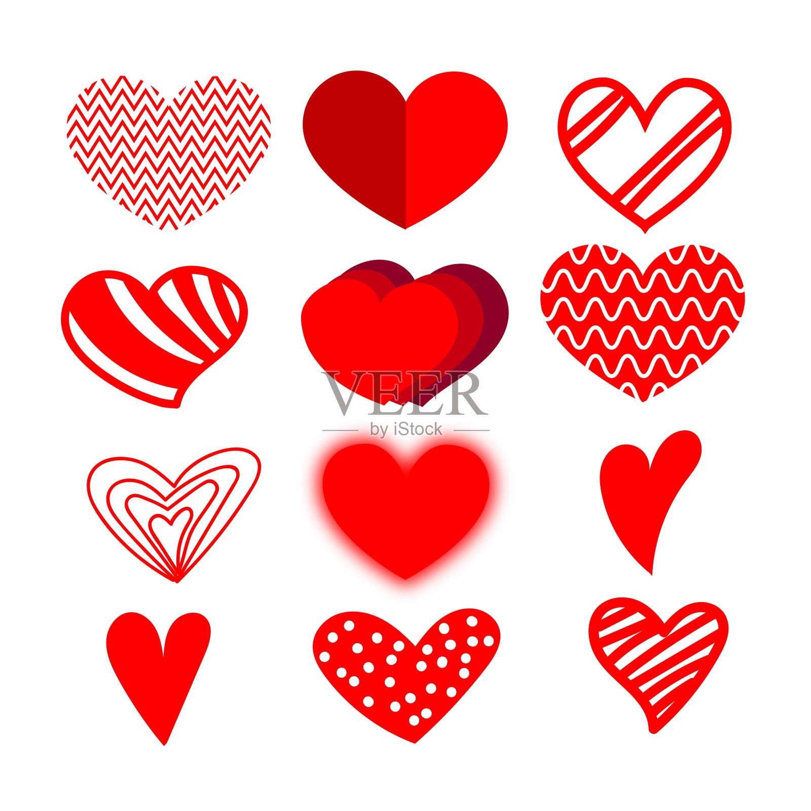 一套手绘草图红心图标设计元素为情人节。矢量图插画图片素材