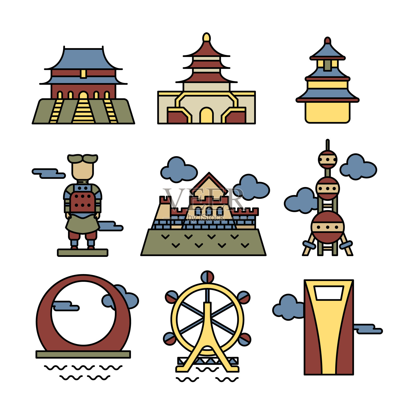中国地标，城市地标设计元素图片