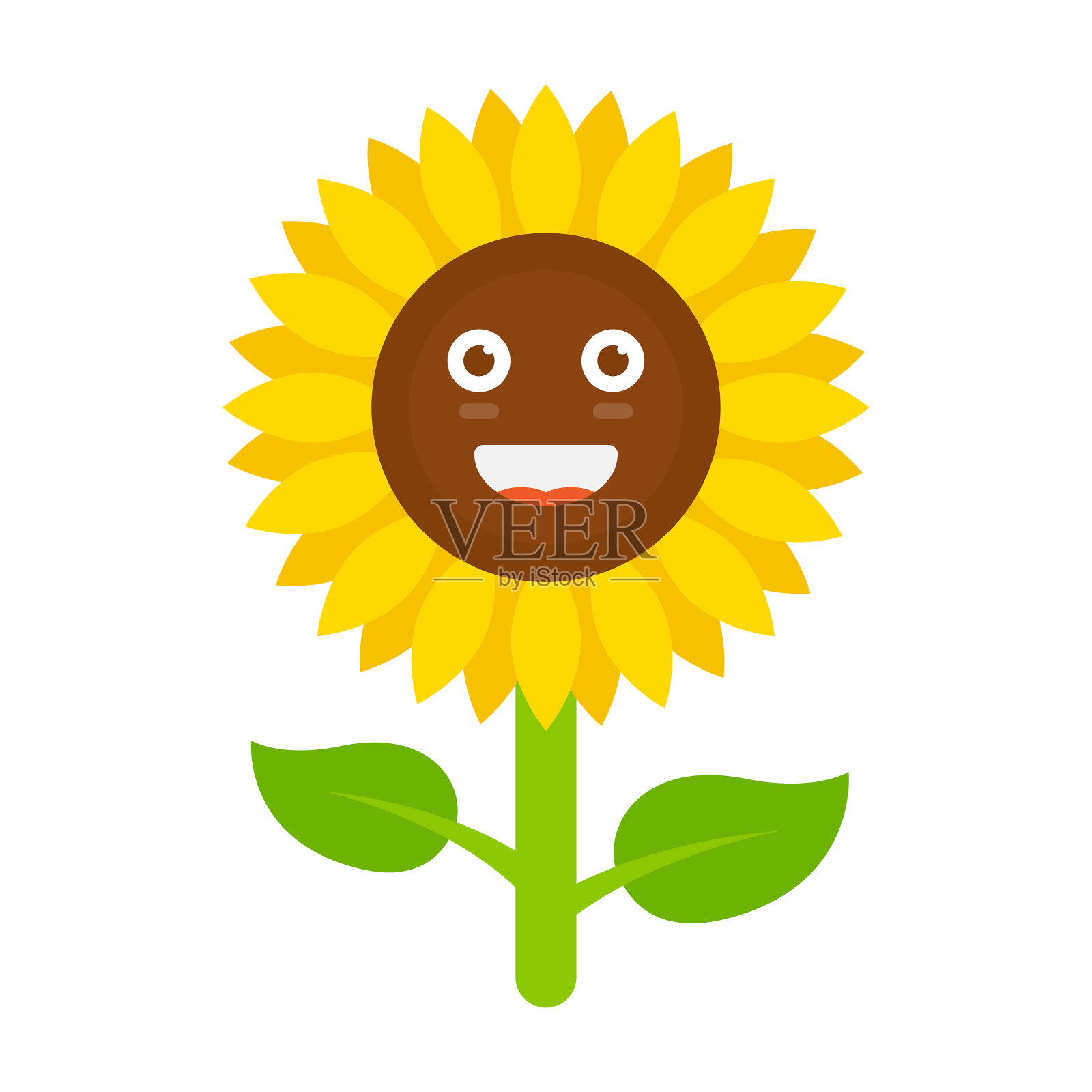 花带着笑脸，向日葵微笑着。插画图片素材