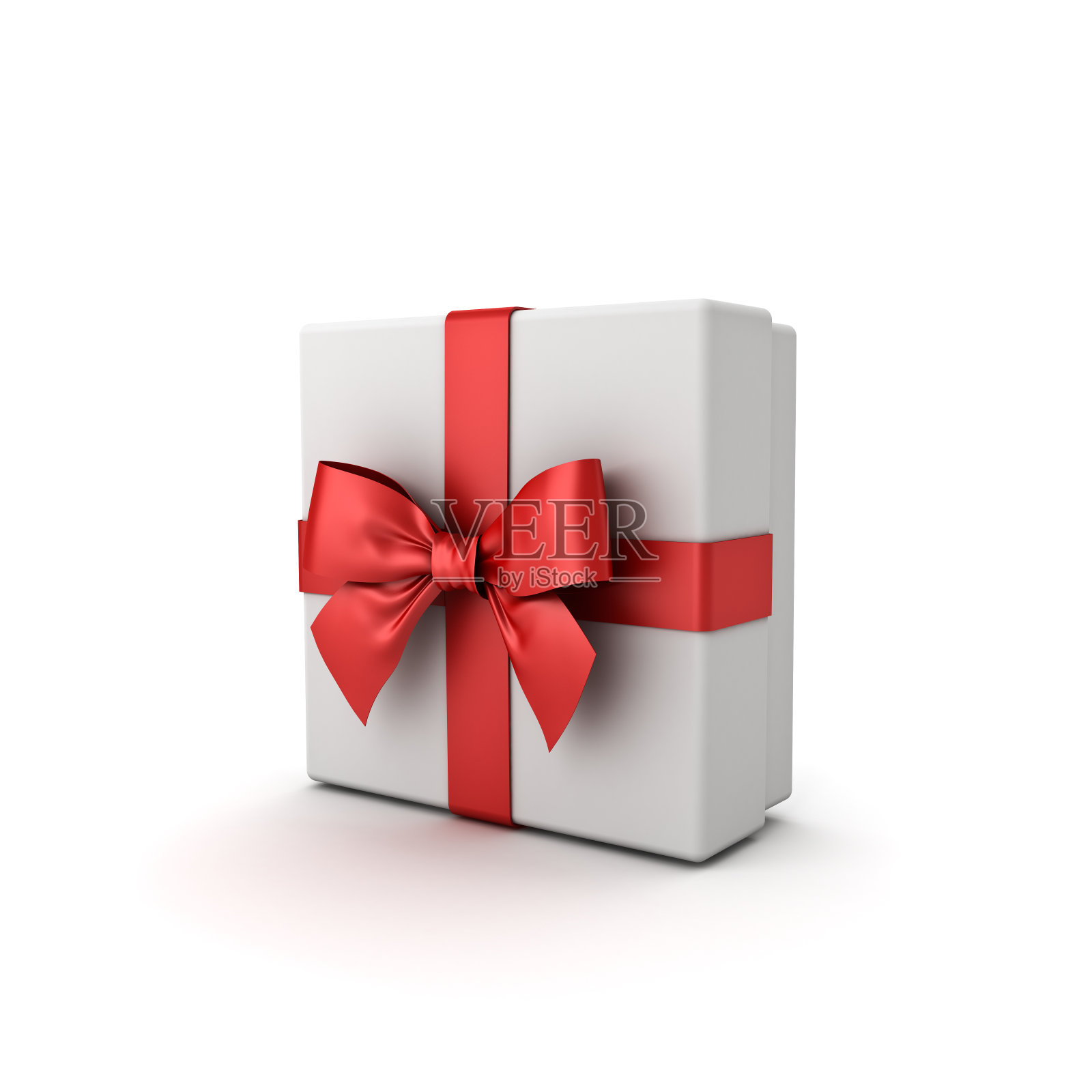 礼盒或礼品盒与红色丝带蝴蝶结孤立在白色背景与阴影插画图片素材