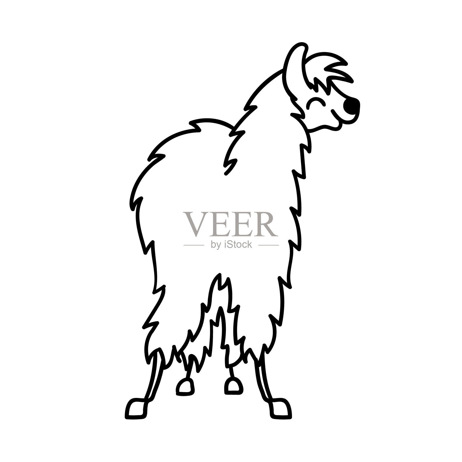 矢量插图可爱的字符南美喇嘛与装饰。孤立的轮廓卡通婴儿羊驼。手绘秘鲁动物:原驼、羊驼、小羊驼。为印花、织物绘制图纸。设计元素图片