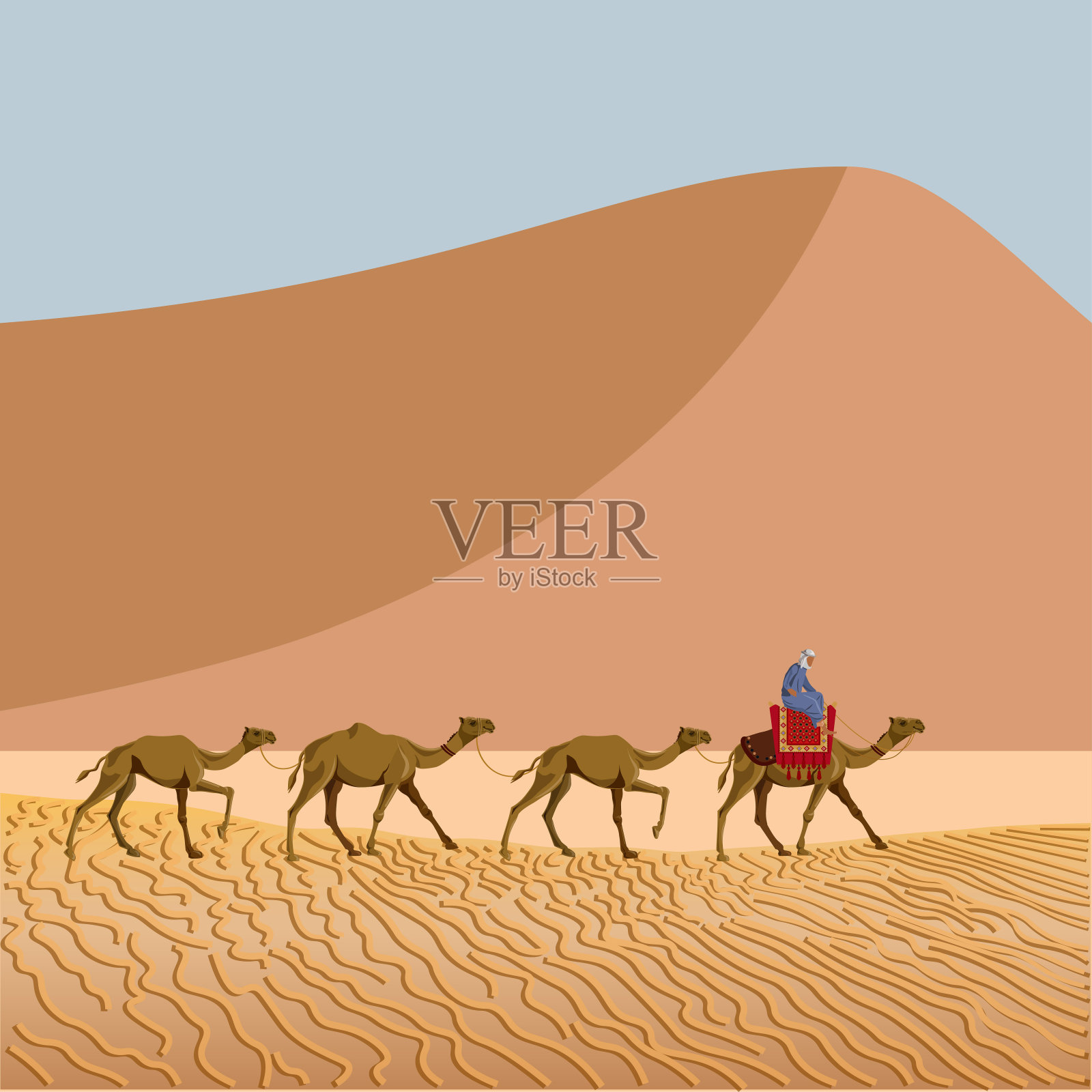 沙漠中的商队插画图片素材