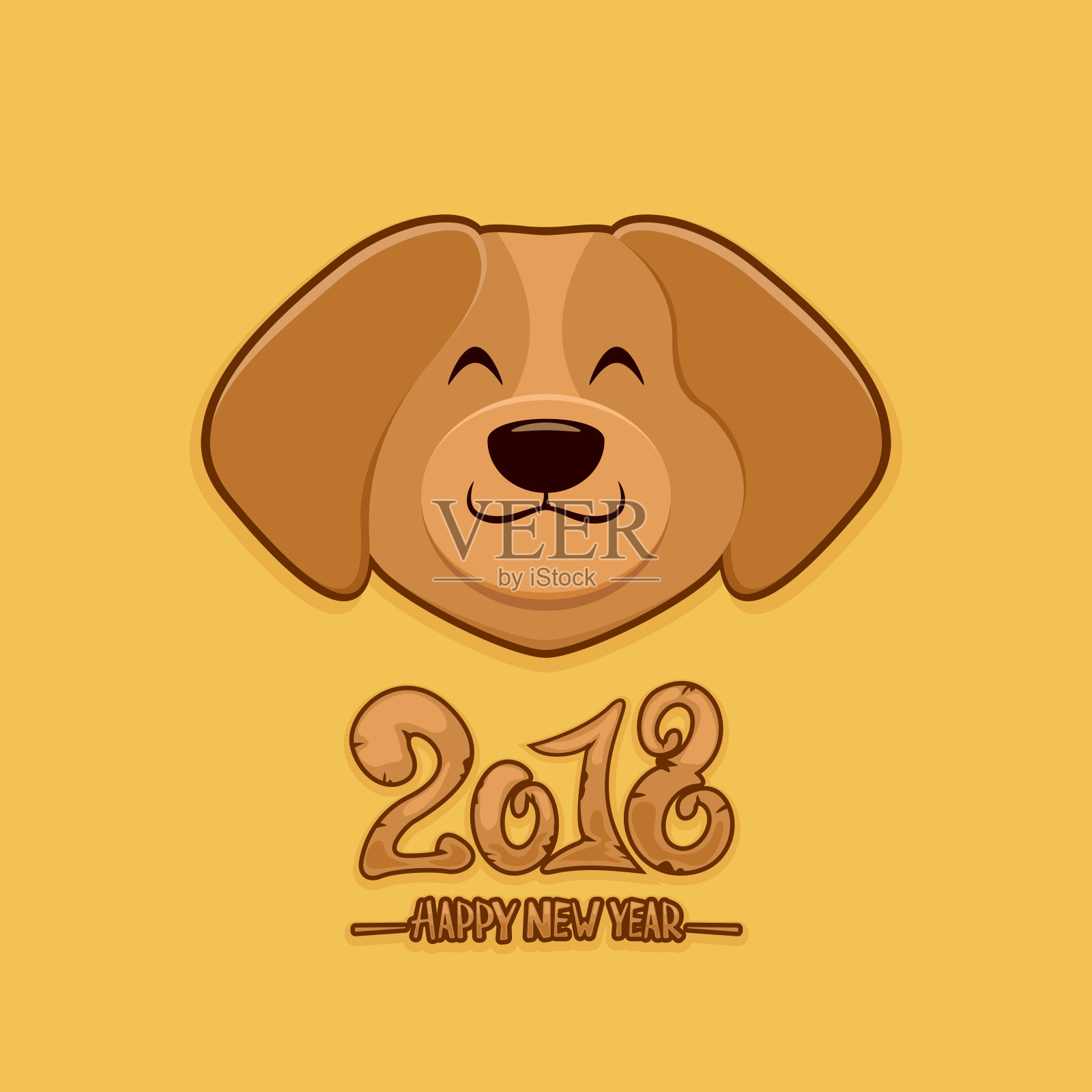 黄色背景上的狗2018年新年快乐设计元素图片