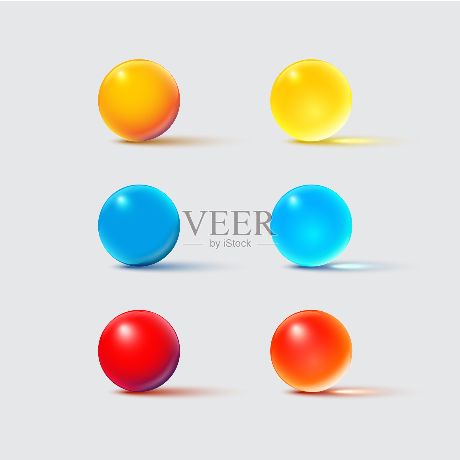 彩色玻璃球孤立在灰色。向量现实设计元素集。插画图片素材