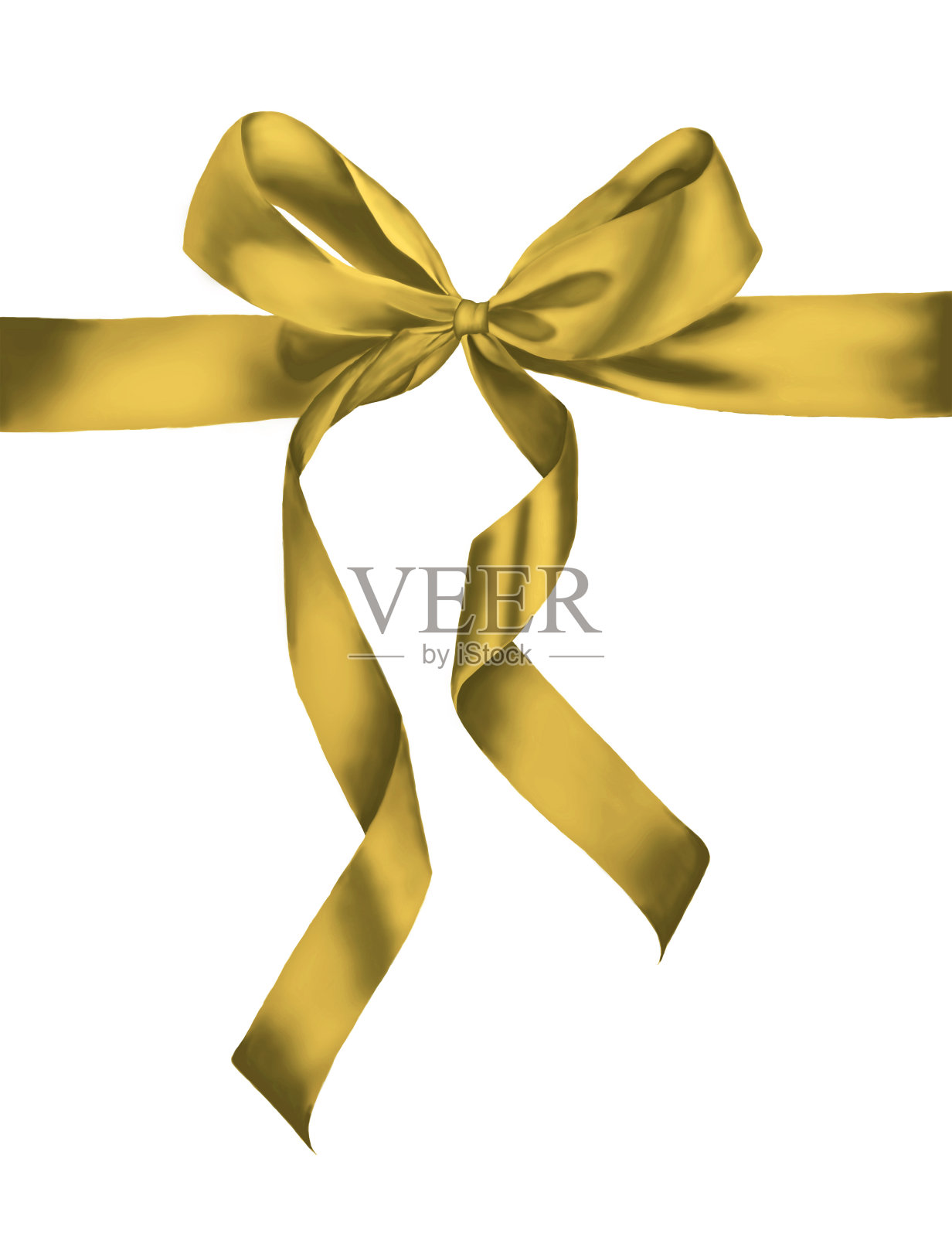 闪亮的金色缎带在白色的背景。金色的弓和金色。手绘插图。设计元素图片